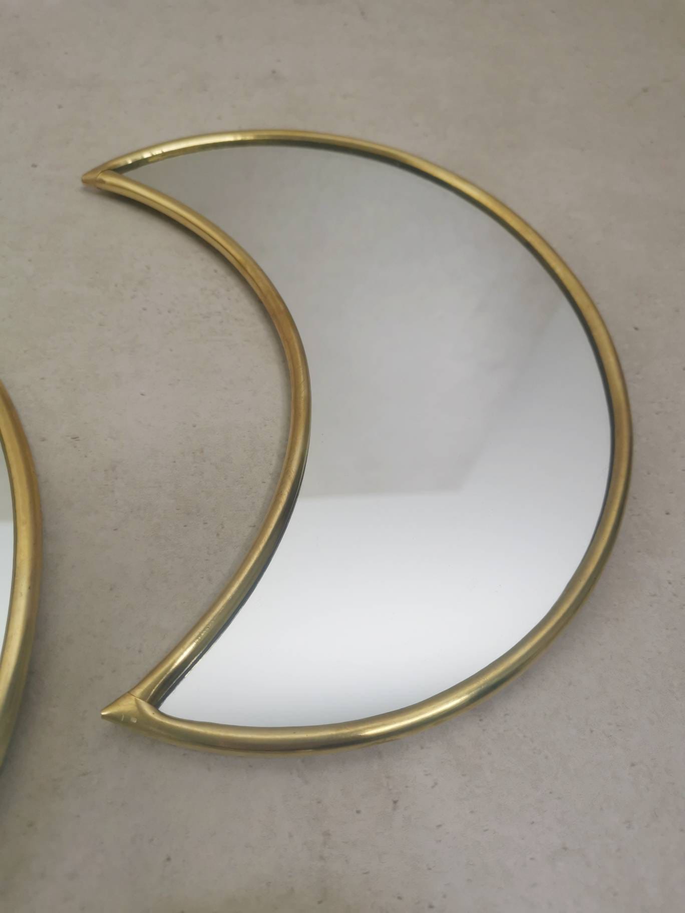 Mondspiegel, Spiegel aus goldenem Messing, Mondphase Wandspiegel, Handarbeit aus Marokko