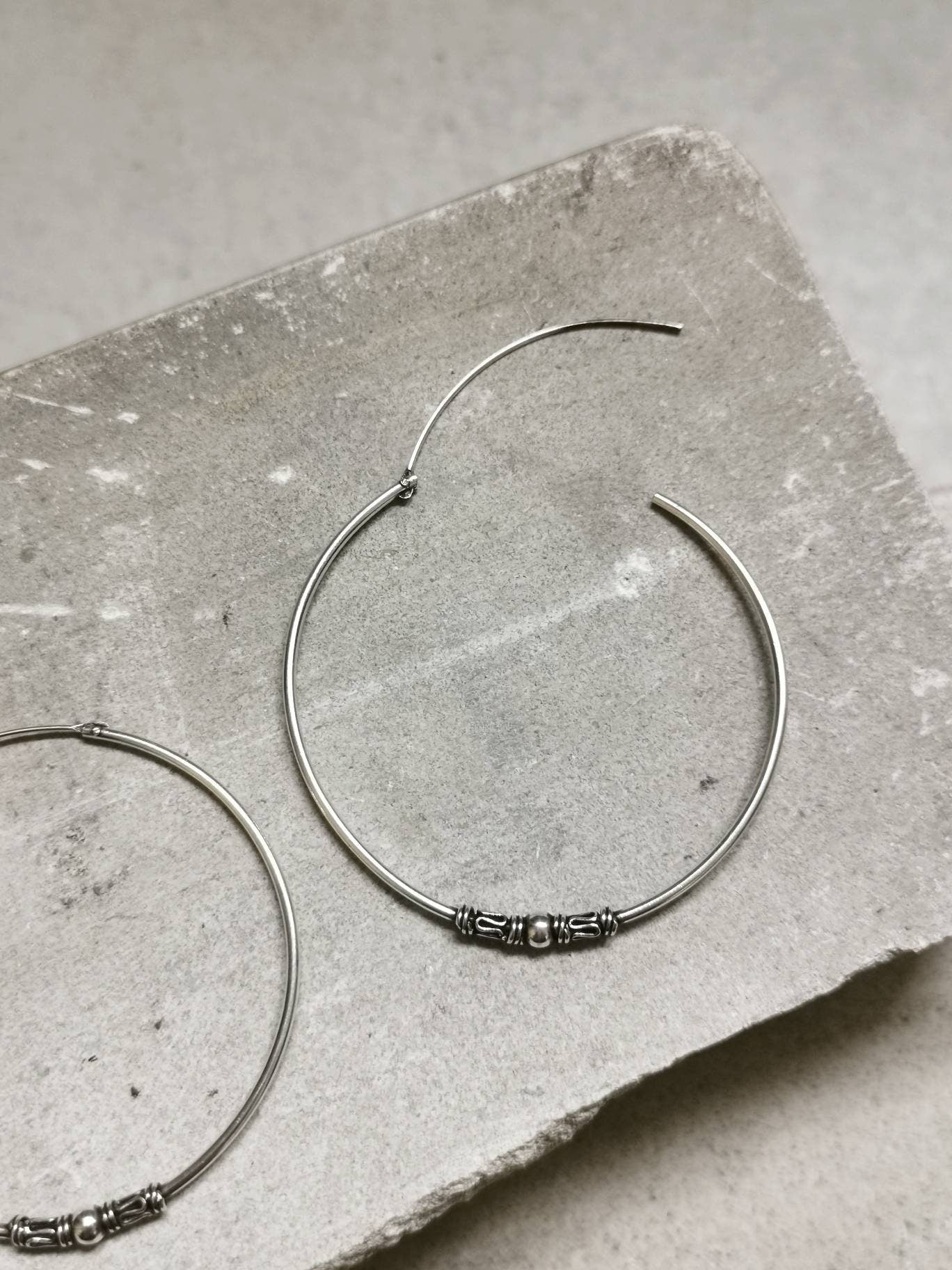 Bali Creolen 40mm aus 925er Silber, Sterling Silber Creolen 4 cm, Ohrringe Silber 925, Boho Hippie Creolen