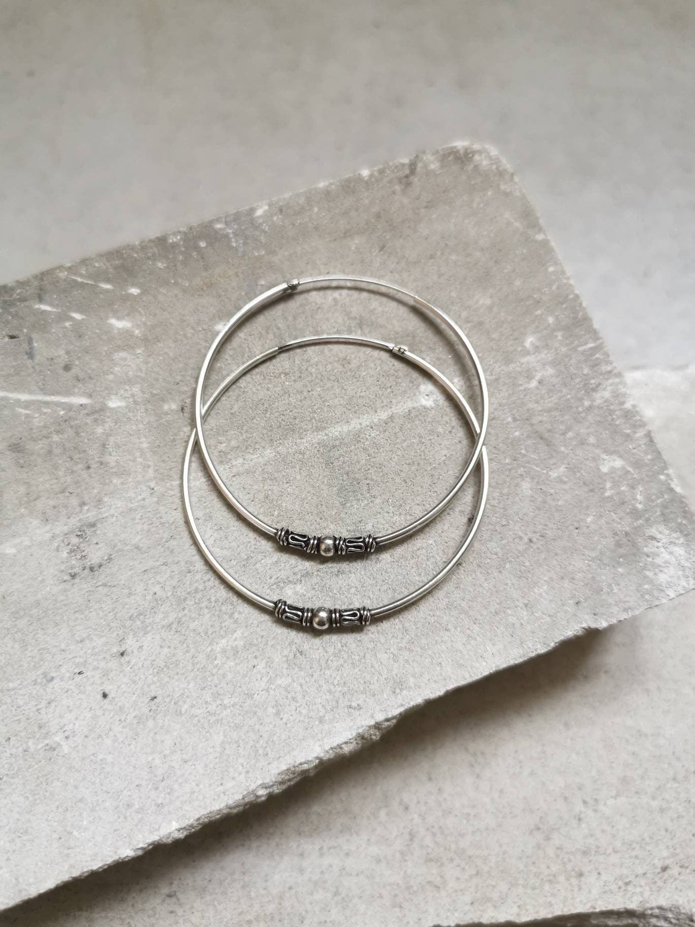 Bali Creolen 40mm aus 925er Silber, Sterling Silber Creolen 4 cm, Ohrringe Silber 925, Boho Hippie Creolen