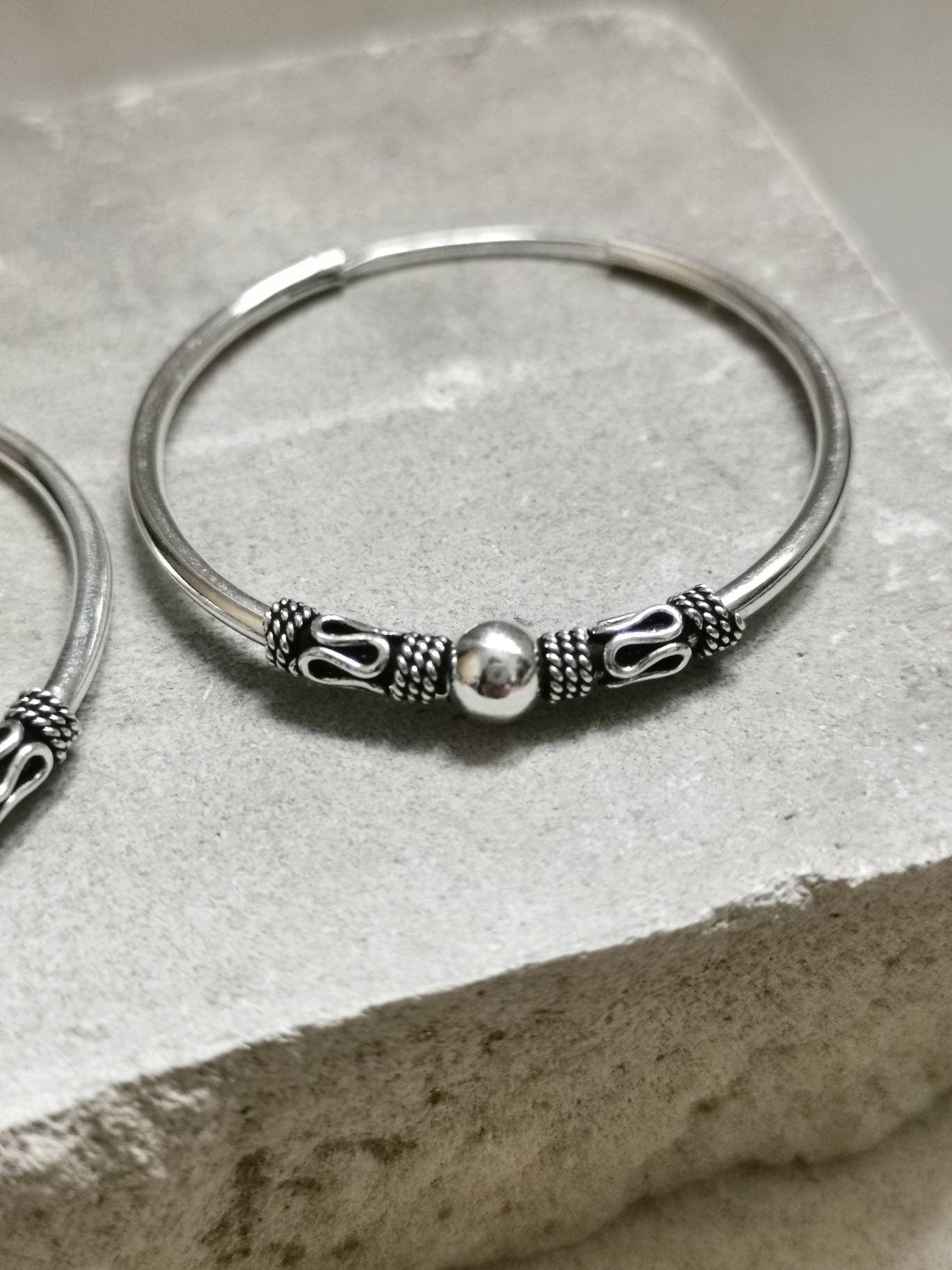 Bali Creolen 40mm aus 925 Silber, Sterling Silber Creolen, Ohrringe Silber 925, Boho Hippie Creolen