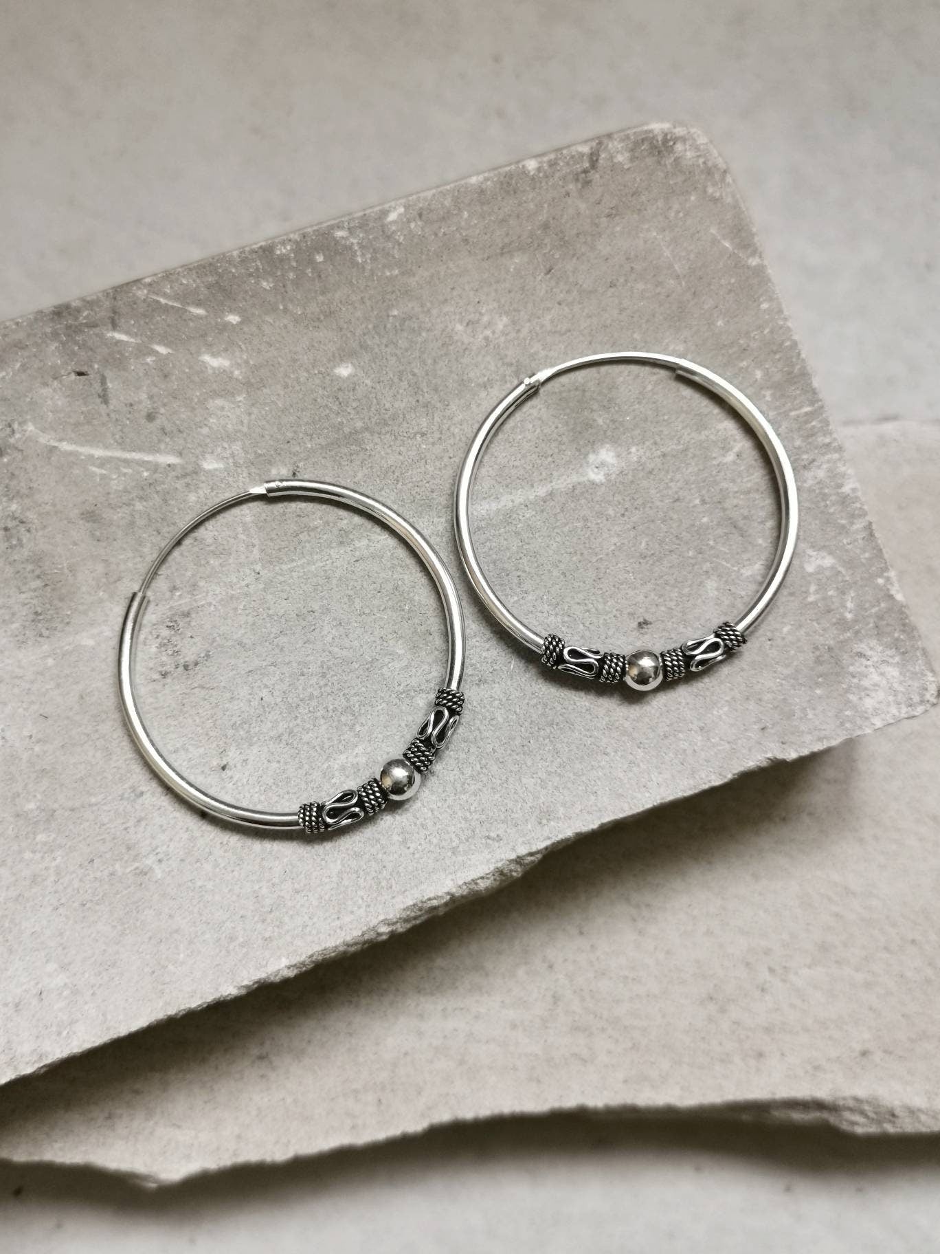 Bali Creolen 40mm aus 925 Silber, Sterling Silber Creolen, Ohrringe Silber 925, Boho Hippie Creolen