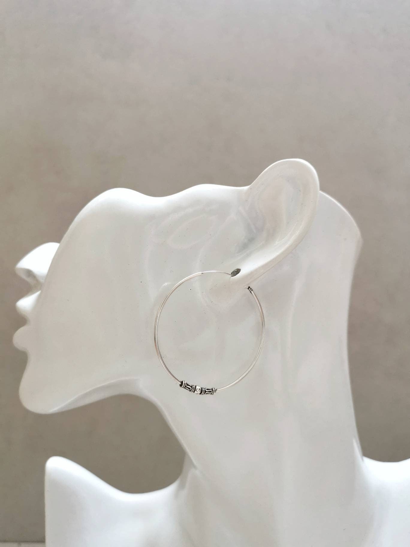 Bali Creolen 40mm aus 925er Silber, Sterling Silber Creolen 4 cm, Ohrringe Silber 925, Boho Hippie Creolen