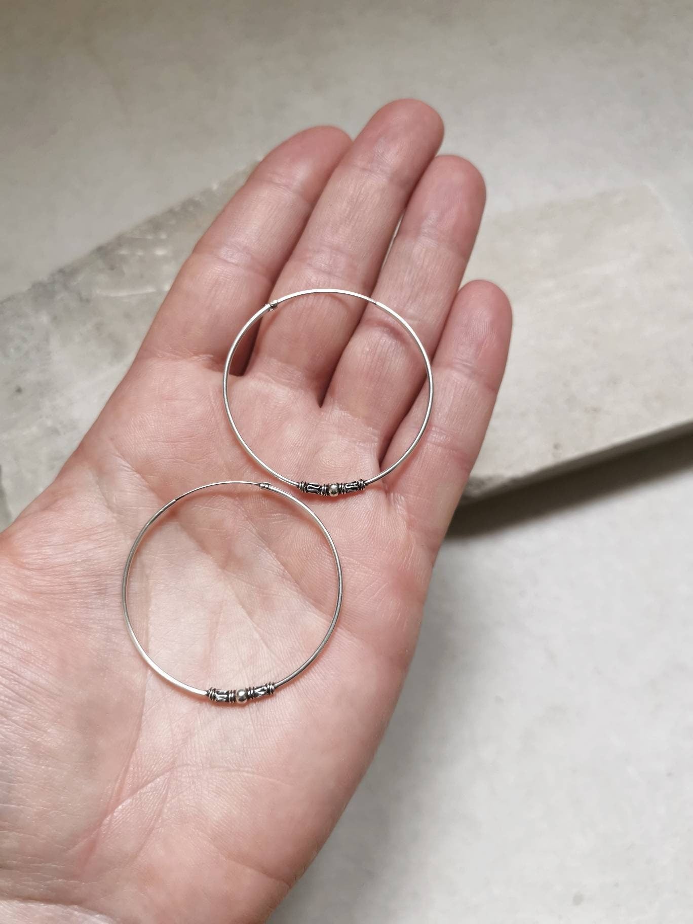 Bali Creolen 40mm aus 925er Silber, Sterling Silber Creolen 4 cm, Ohrringe Silber 925, Boho Hippie Creolen