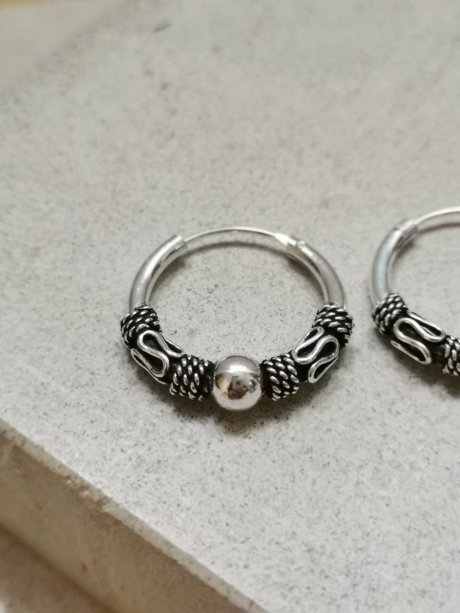 Bali Creolen 20mm aus 925er Silber, Sterling Silber Creolen, Ohrringe Silber 925, Boho Hippie Creolen