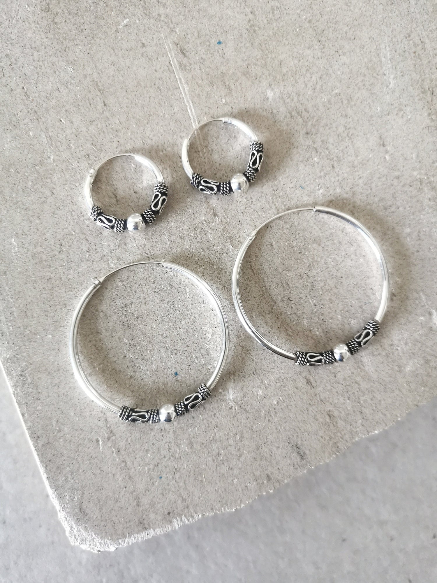 Bali Creolen 20mm aus 925er Silber, Sterling Silber Creolen, Ohrringe Silber 925, Boho Hippie Creolen