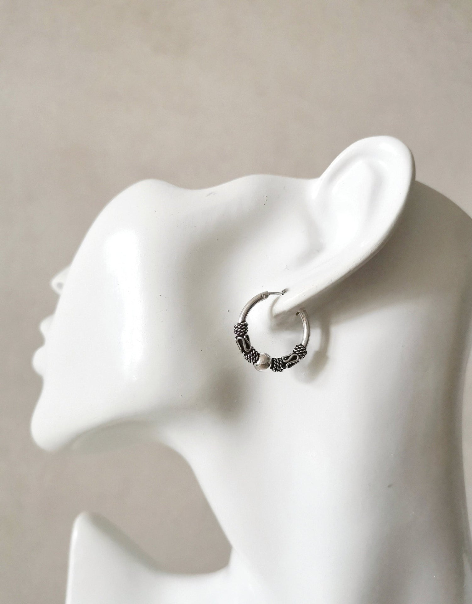 Bali Creolen 20mm aus 925er Silber, Sterling Silber Creolen, Ohrringe Silber 925, Boho Hippie Creolen - CocosyBerlin