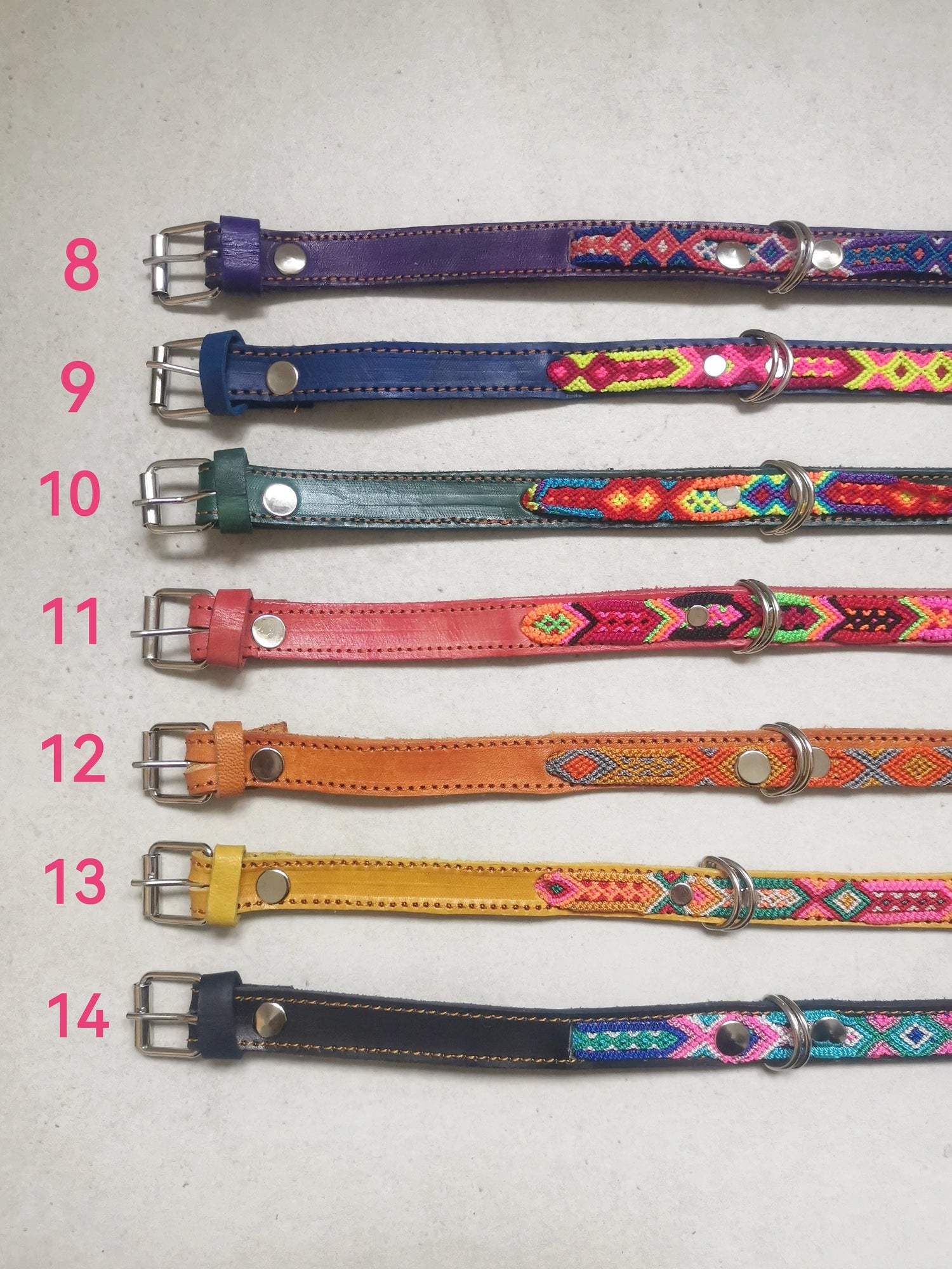 Kleines Hundehalsband aus Leder, Mexikanisches Halsband für kleinen Hund, Bunt geflochten 35 cm lang, Halsband für Minis