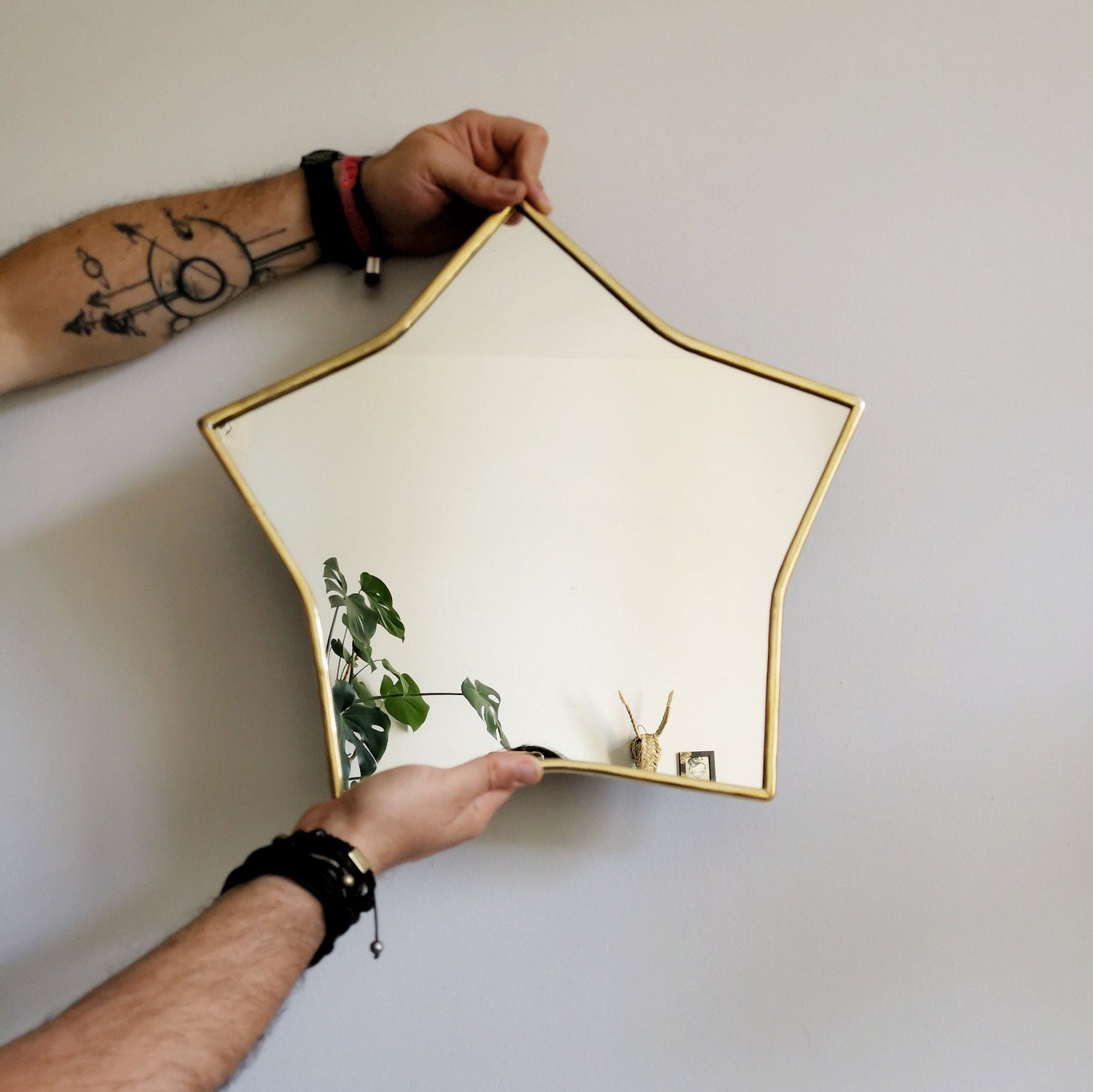 Stern Spiegel mit goldenem Rahmen, goldener Wandspiegel, Spiegel aus Marokko, Handarbeit, Spiegel sternenförmig