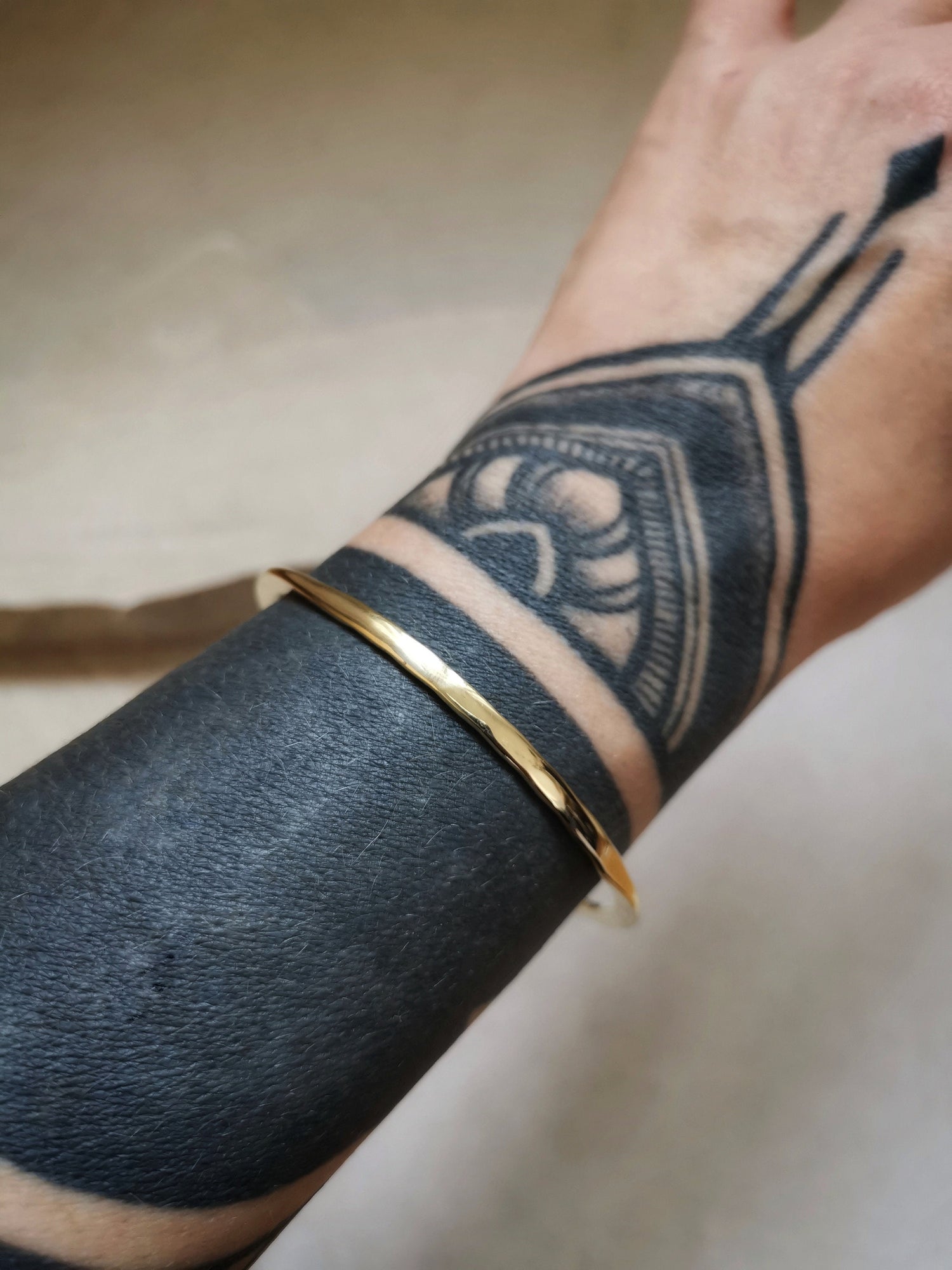 Golden brass bracelet, flat bracelet, tribal golden bangle, minimalist bangle