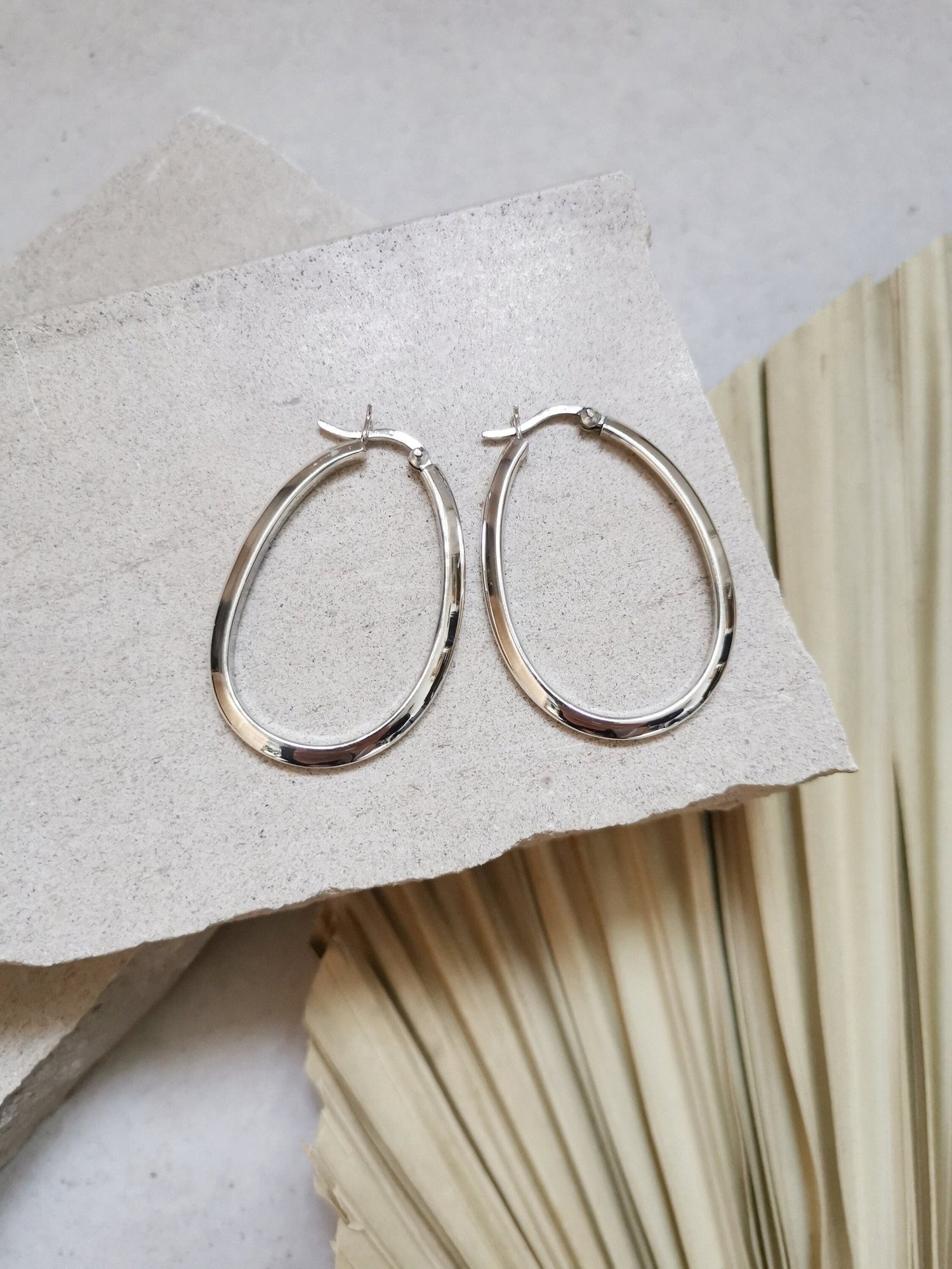 Ovale 925 Silber Creolen, Minimalistische Ohrringe, Sterling Silber Creolen Oval - CocosyBerlin