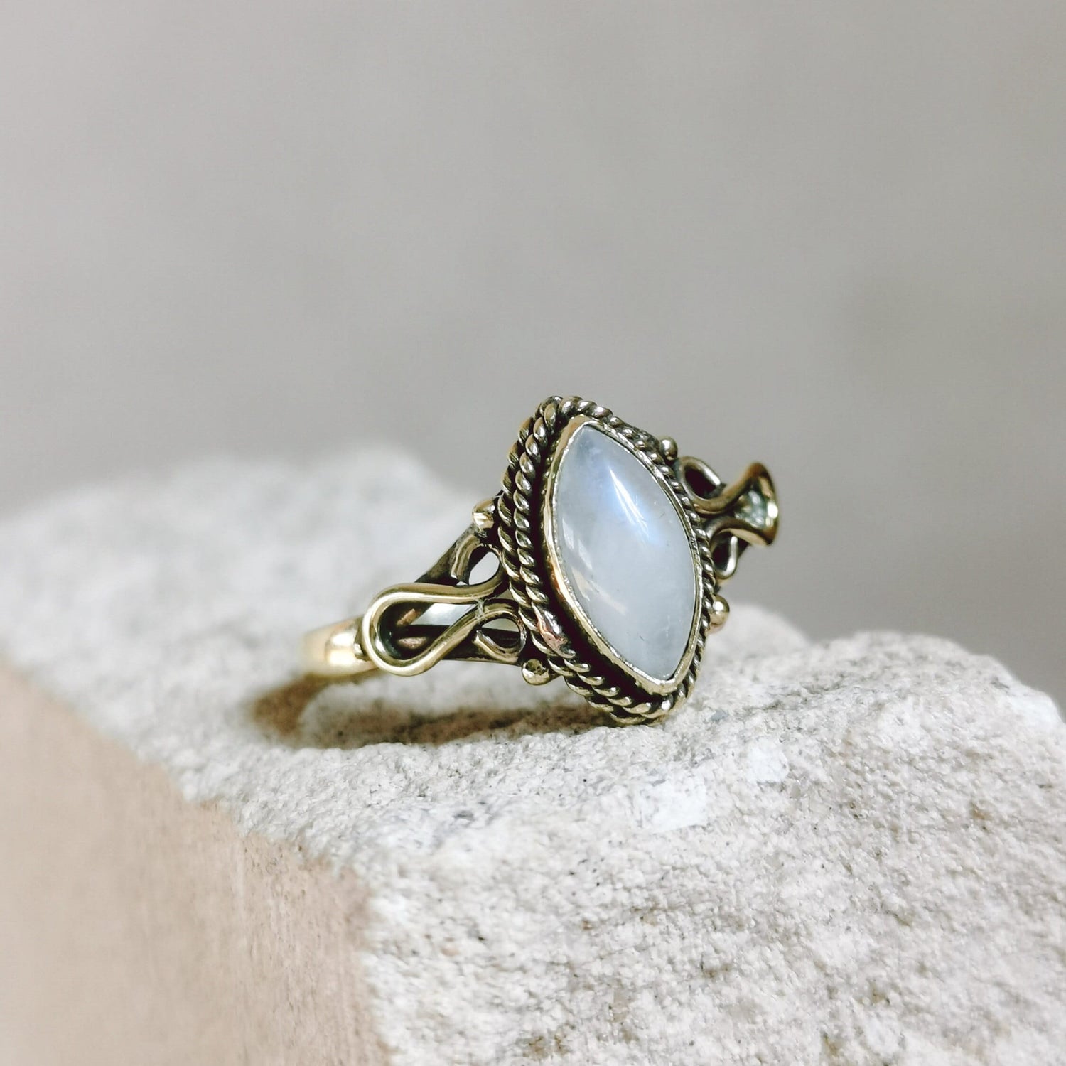 Cabochon ring with moonstone, stacking ring, boho ring, golden ring with moonstone