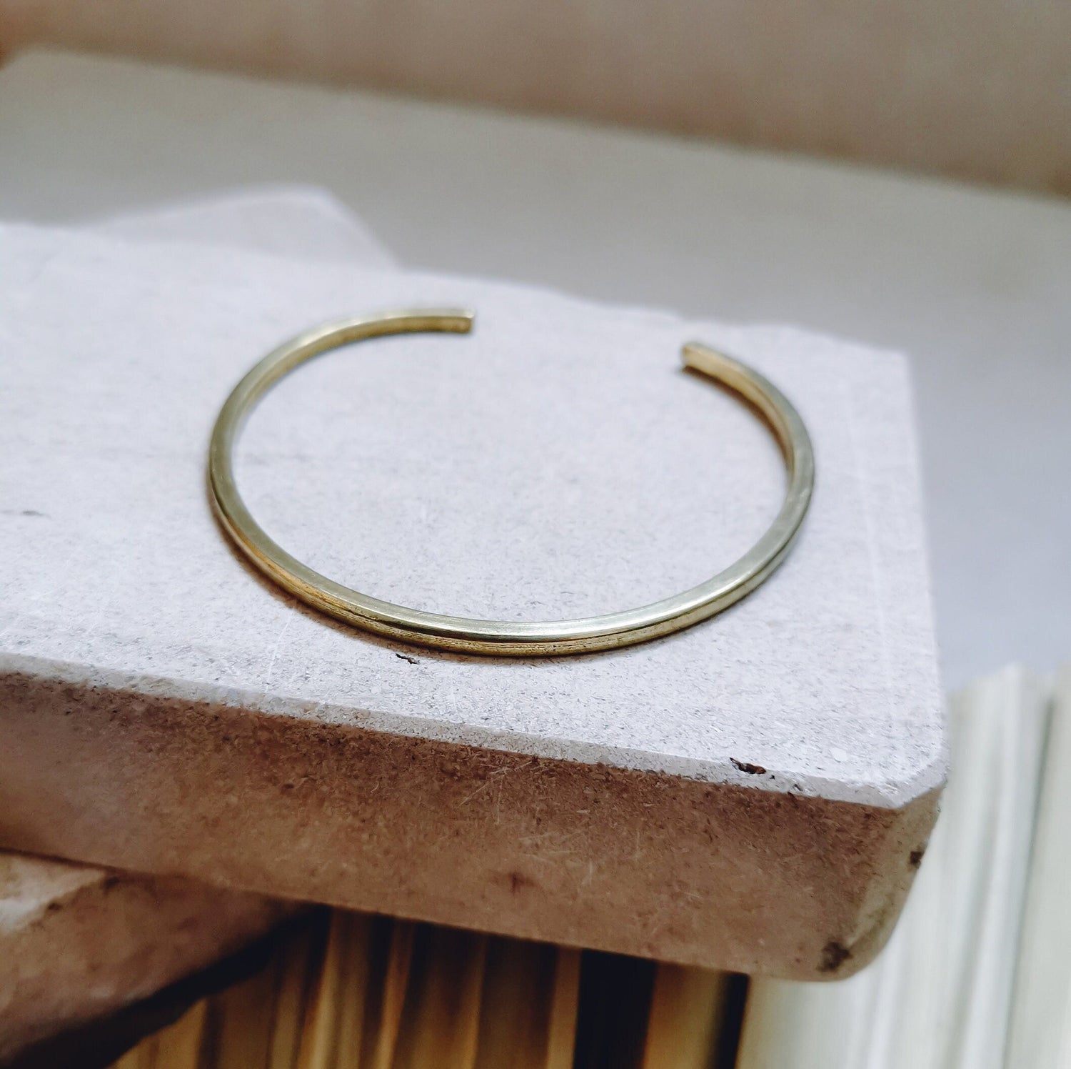 Simple adjustable golden brass bangle, solid brass bangle, minimalist thin bangle