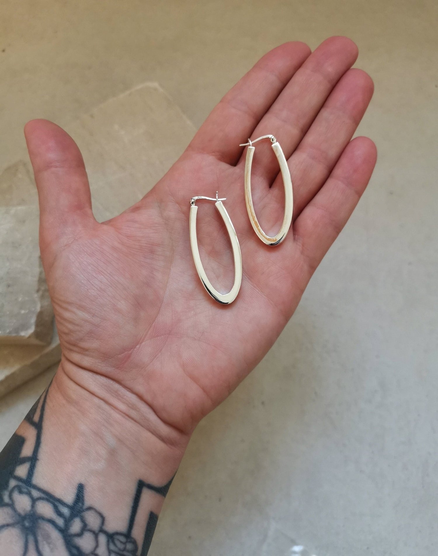 Massive ovale Creolen Silber 925, Minimalistische Ohrringe, breite statement Sterling Silber Ohrringe - CocosyBerlin