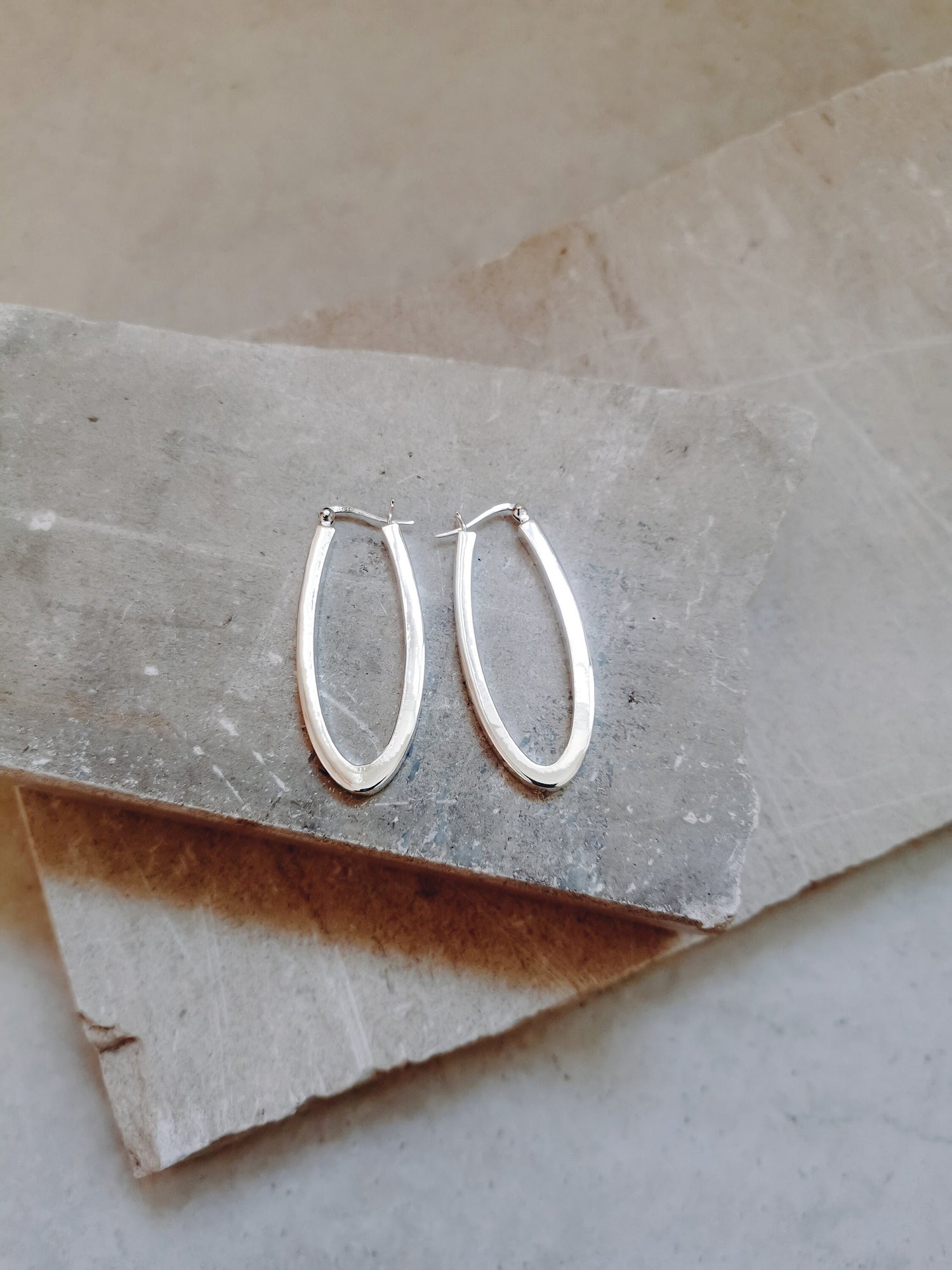 Massive ovale Creolen Silber 925, Minimalistische Ohrringe, breite statement Sterling Silber Ohrringe
