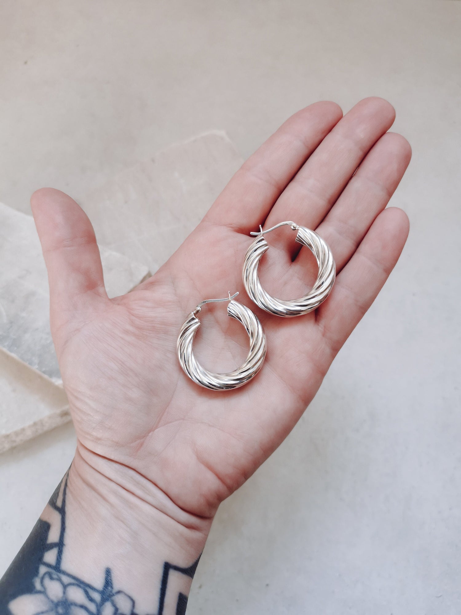 Twist Chunky Silber 925 Creolen, Statement Ohrringe aus Sterling Silber, Breite massive Creolen 35 mm