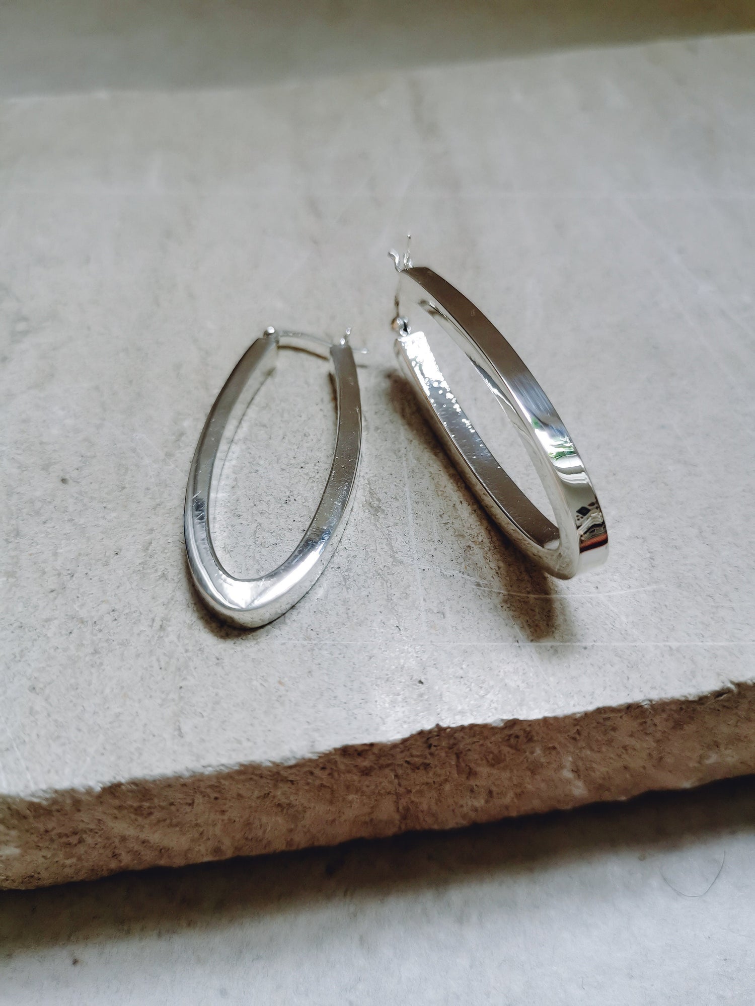 Massive ovale Creolen Silber 925, Minimalistische Ohrringe, breite statement Sterling Silber Ohrringe