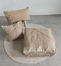 Pouf & Kissenhülle aus Marokko, Beige Creme, Boho Kissen und Bodenkissen, Handmade - CocosyBerlin