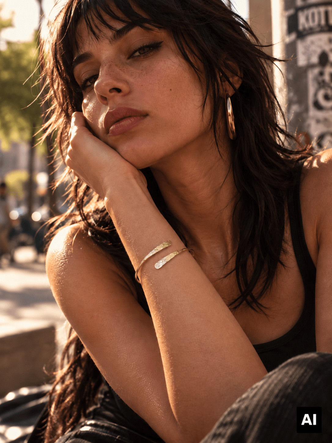 Goldener verstellbarer Armreif, gehämmert strukturiert, Armreif aus Messing, Golden Bangle Cuff, Minimalistisches Armband - CocosyBerlin