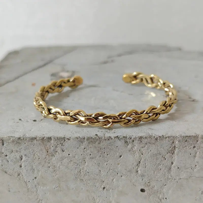 Geflochtener goldener Messing Armreif