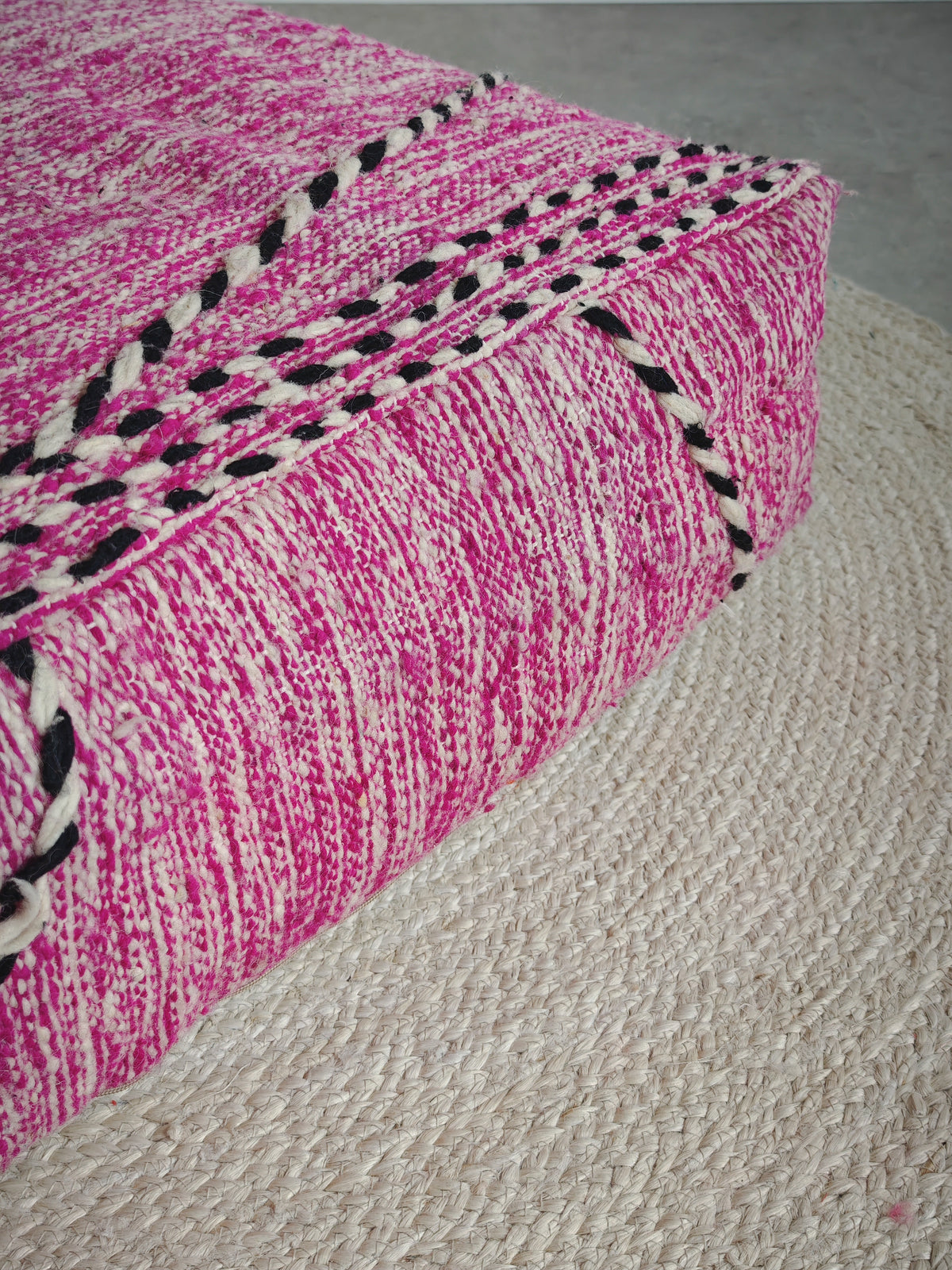 Vintage Berber Pouf from Morocco, Purple Kilim Floor Cushion, Handmade Wool Pouf with Geometric Patterns
