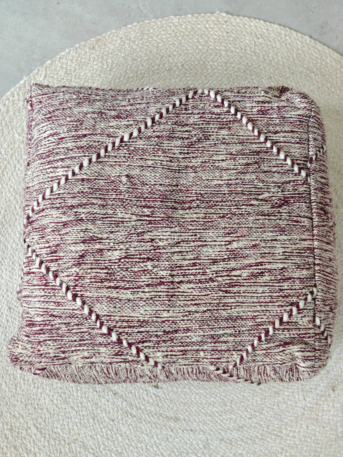 Vintage Berber Pouf from Morocco, Purple Kilim Floor Cushion, Handmade Wool Pouf with Geometric Patterns