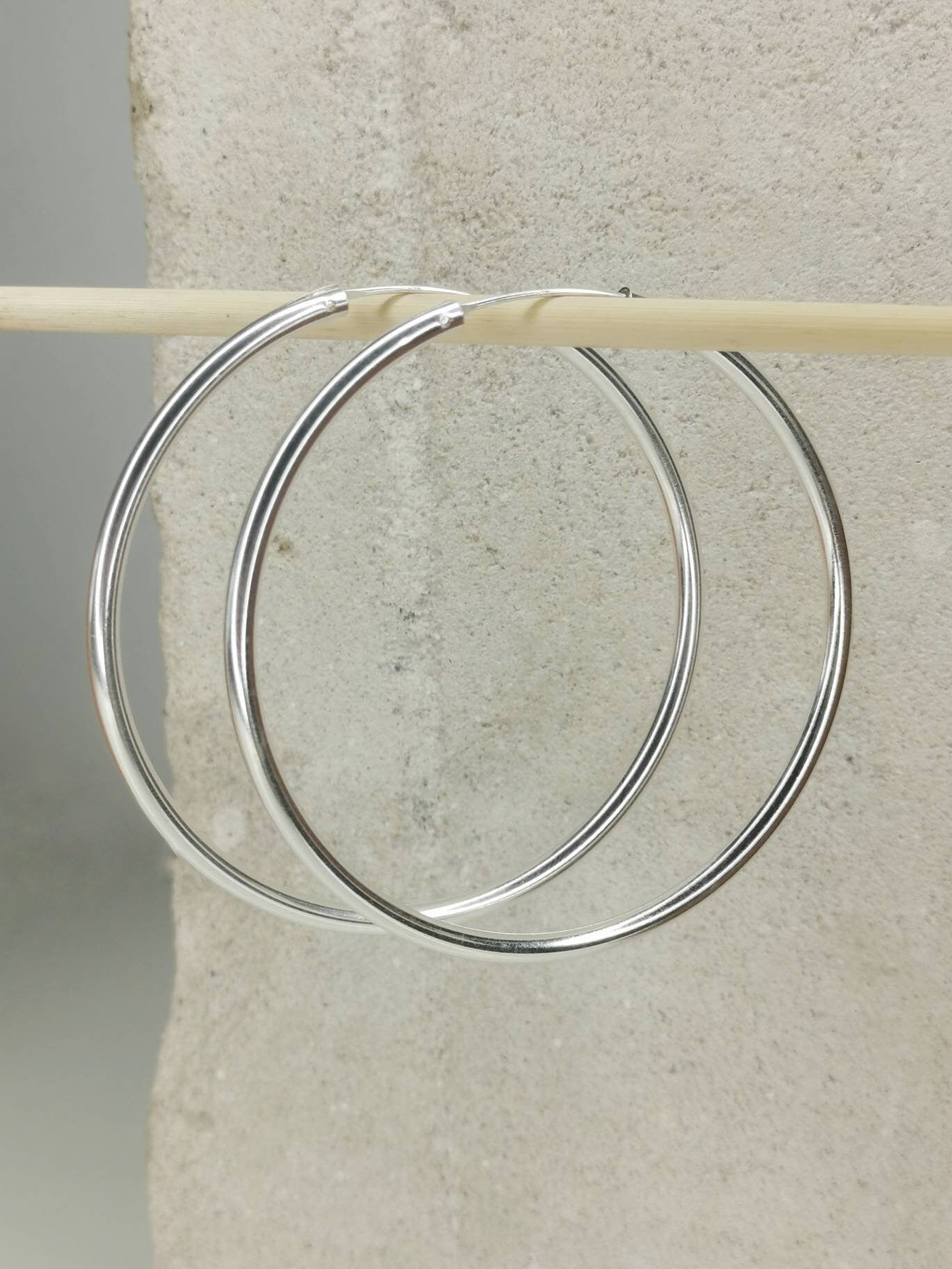 Boucles d'oreilles créoles en argent, créoles 60 mm x 3 mm, grandes créoles en argent, boucles d'oreilles minimalistes, créoles en argent 925