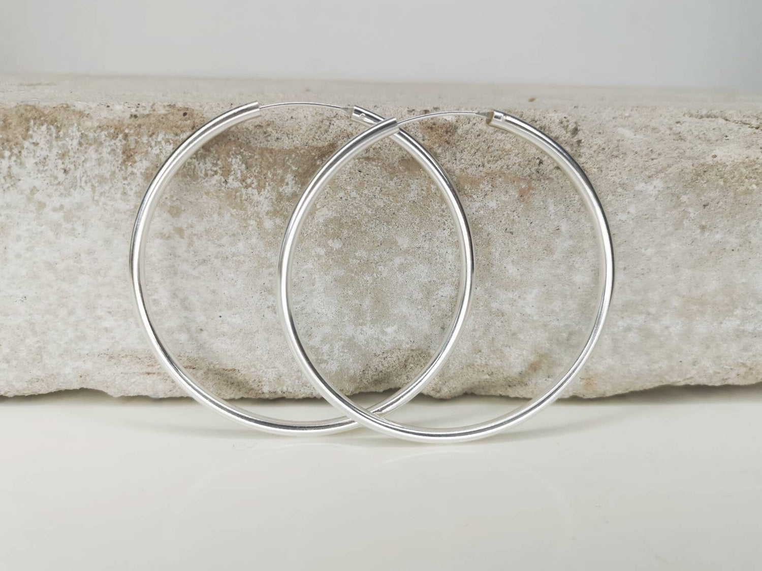 Boucles d'oreilles créoles en argent, créoles 60 mm x 3 mm, grandes créoles en argent, boucles d'oreilles minimalistes, créoles en argent 925