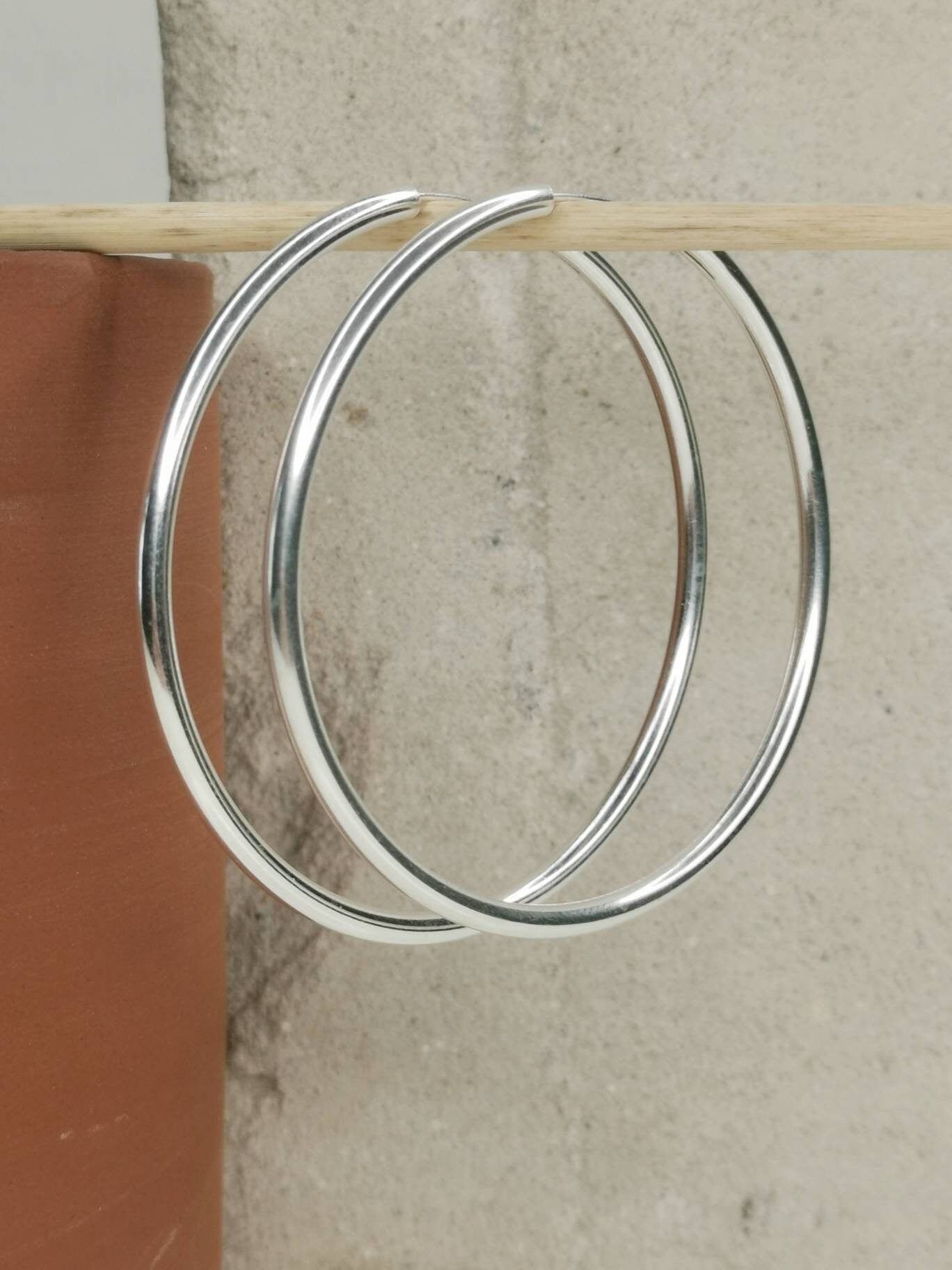 Silver hoop earrings, hoop earrings 60mm x 3mm, large silver hoop earrings, minimalist earrings, 925 silver hoop earrings