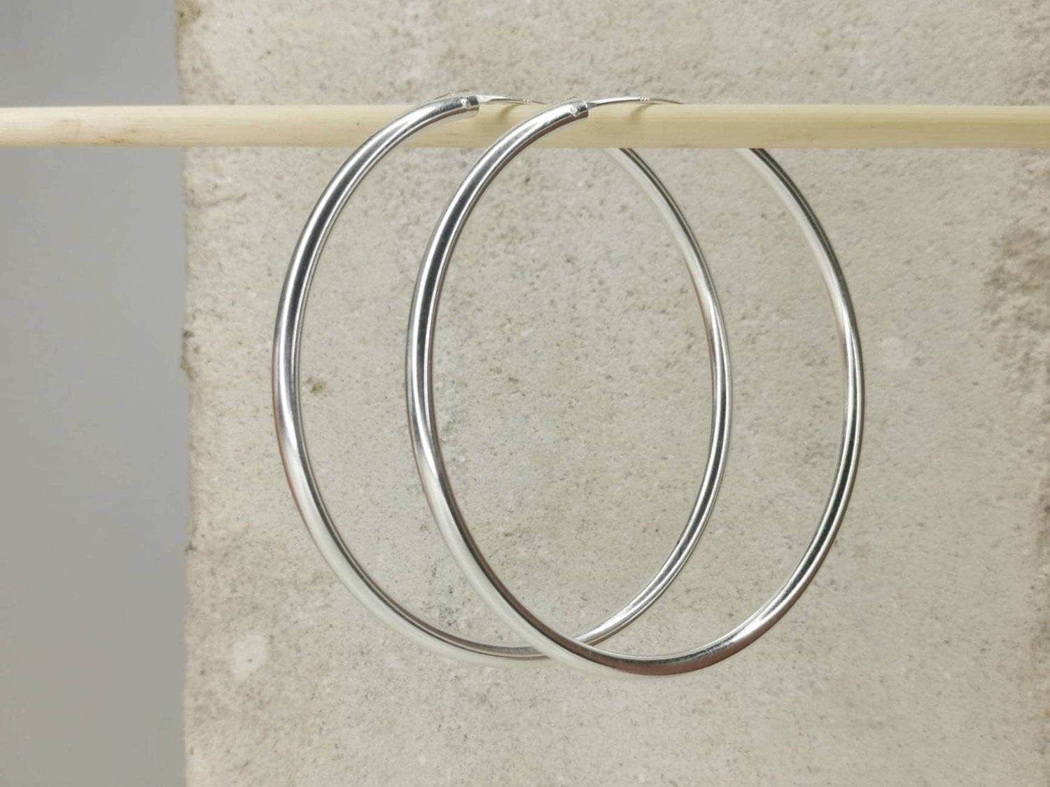 Silver hoop earrings, hoop earrings 60mm x 3mm, large silver hoop earrings, minimalist earrings, 925 silver hoop earrings