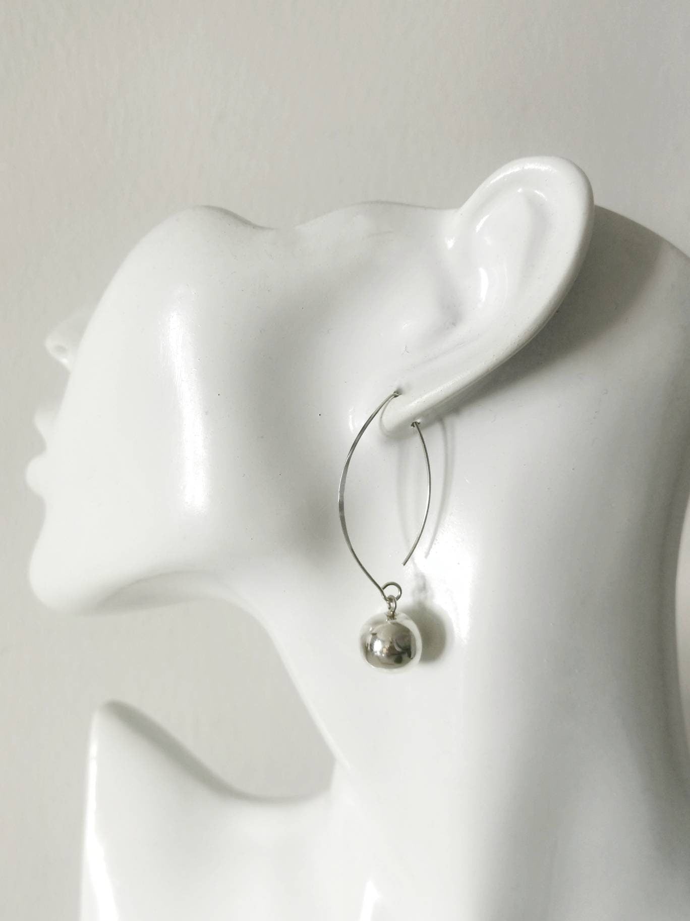 Boucles d'oreilles avec breloque boule en argent 925, boucles d'oreilles longues en argent sterling, boucles d'oreilles pendantes en argent 925