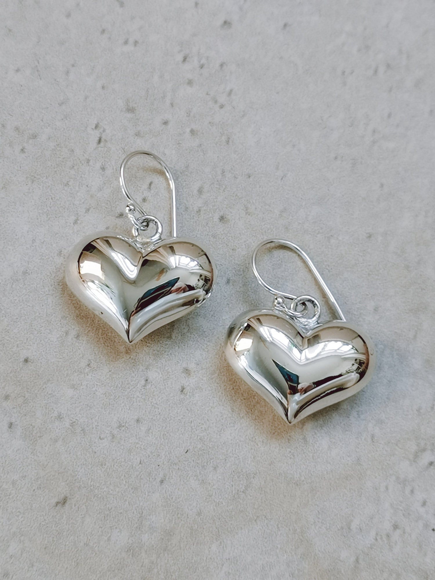 Petites boucles d'oreilles cœur en argent sterling, boucles d'oreilles en argent 925 avec pendentif cœur 3D, boucles d'oreilles cœur gonflé, boucles d'oreilles ballon cœur