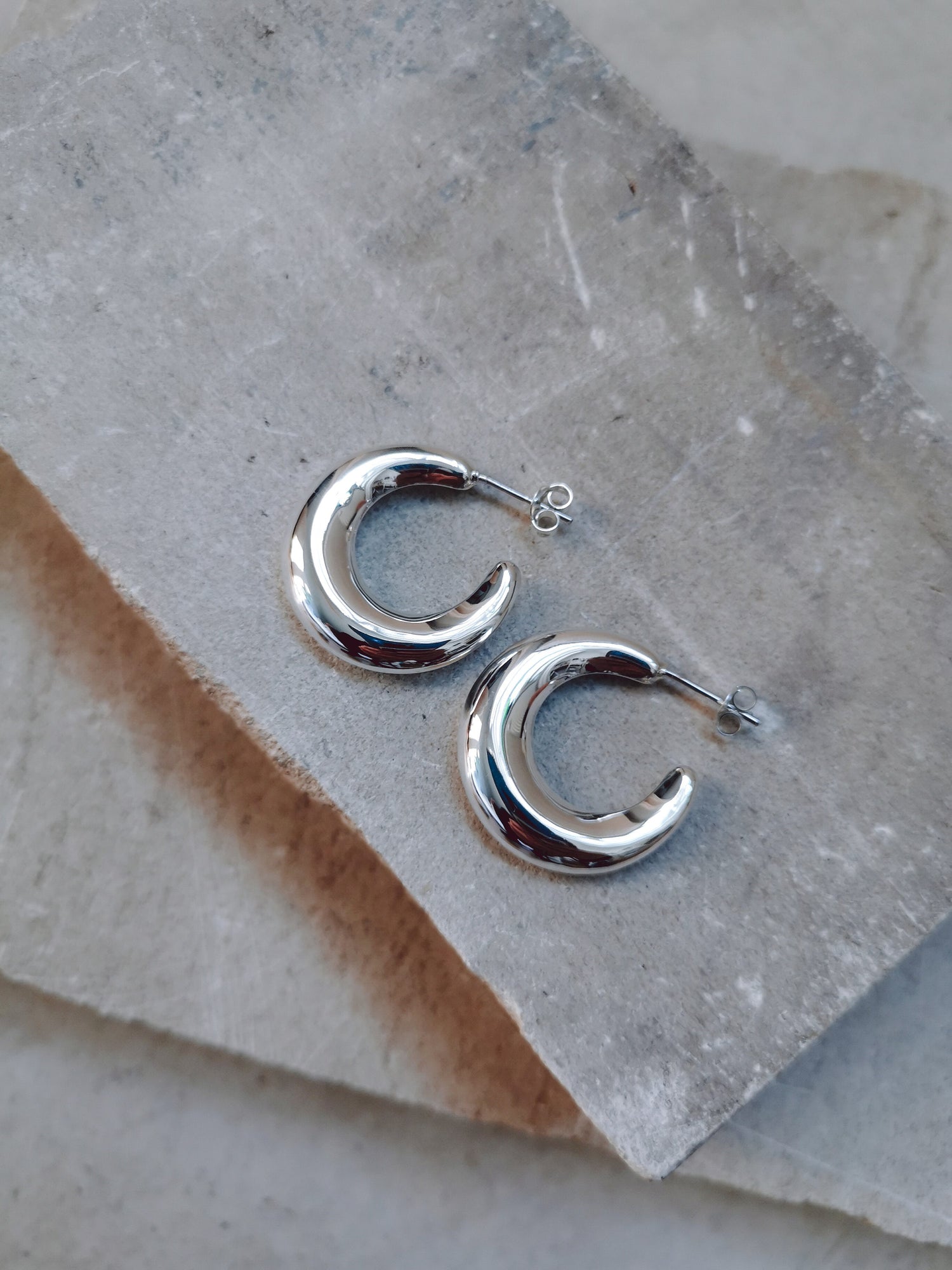 Boucles d'oreilles créoles larges en argent 925, boucles d'oreilles créoles épaisses en demi-lune, boucles d'oreilles créoles en argent sterling