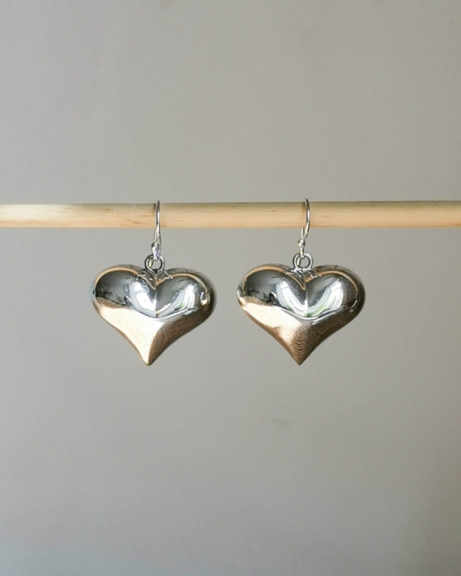 Grandes boucles d'oreilles cœur en argent sterling, boucles d'oreilles en argent 925 avec pendentif cœur 3D, boucles d'oreilles cœur gonflé, boucles d'oreilles ballon cœur