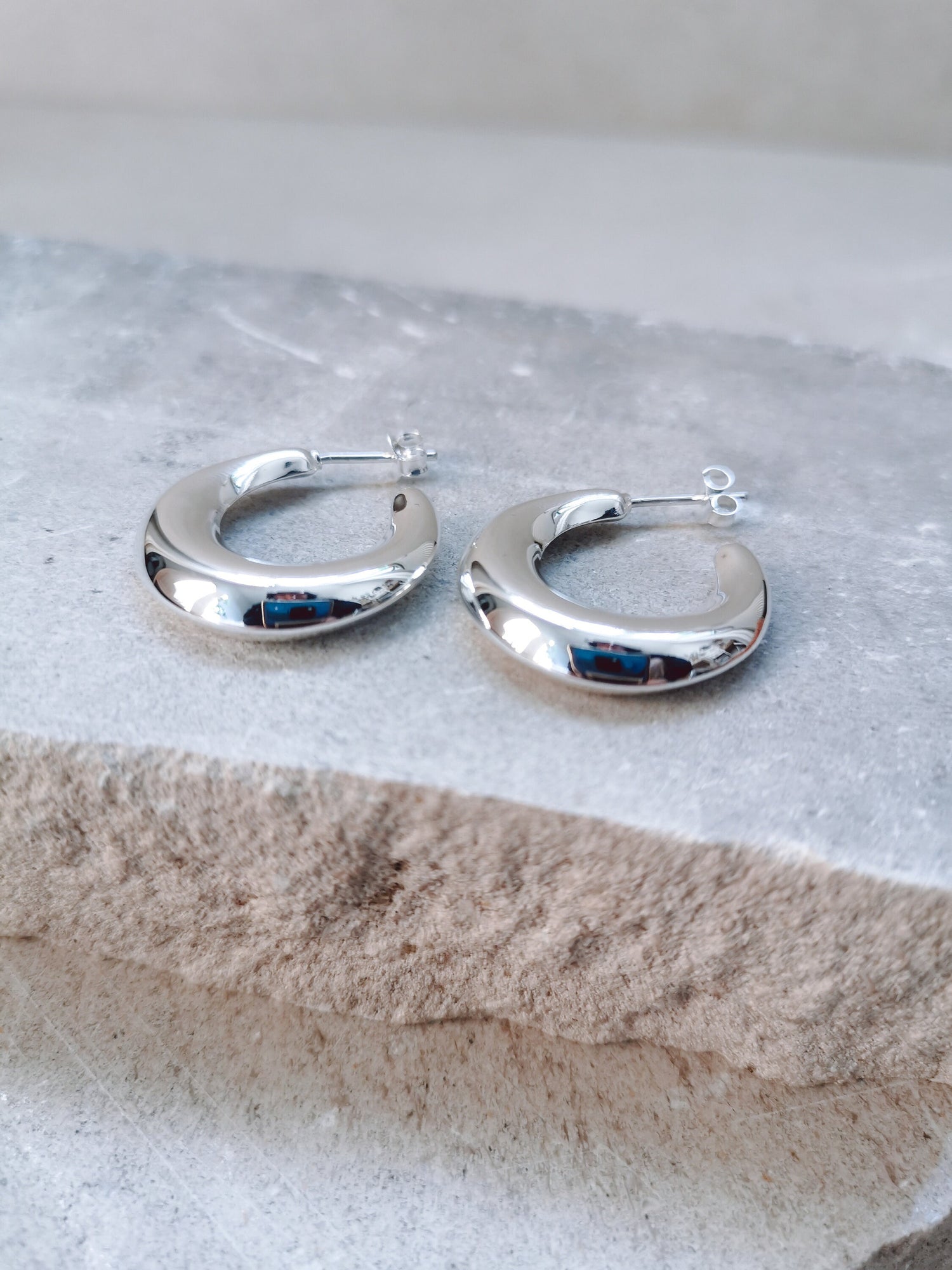 Boucles d'oreilles créoles larges en argent 925, boucles d'oreilles créoles épaisses en demi-lune, boucles d'oreilles créoles en argent sterling