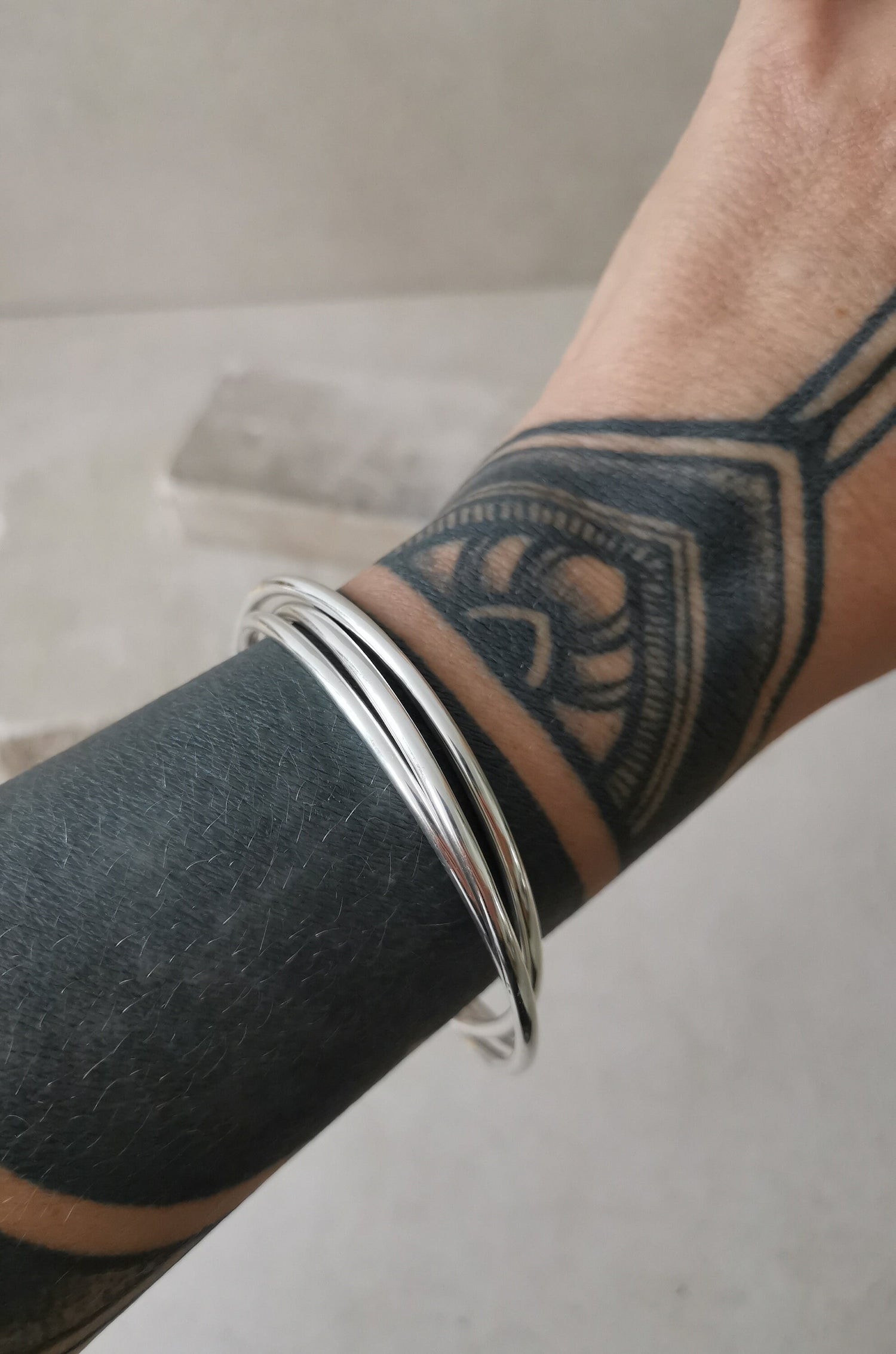 Bracelet trio épais en argent 925, bracelet triple déclaration, bracelets larges, bracelet tribal composé de 3 créoles