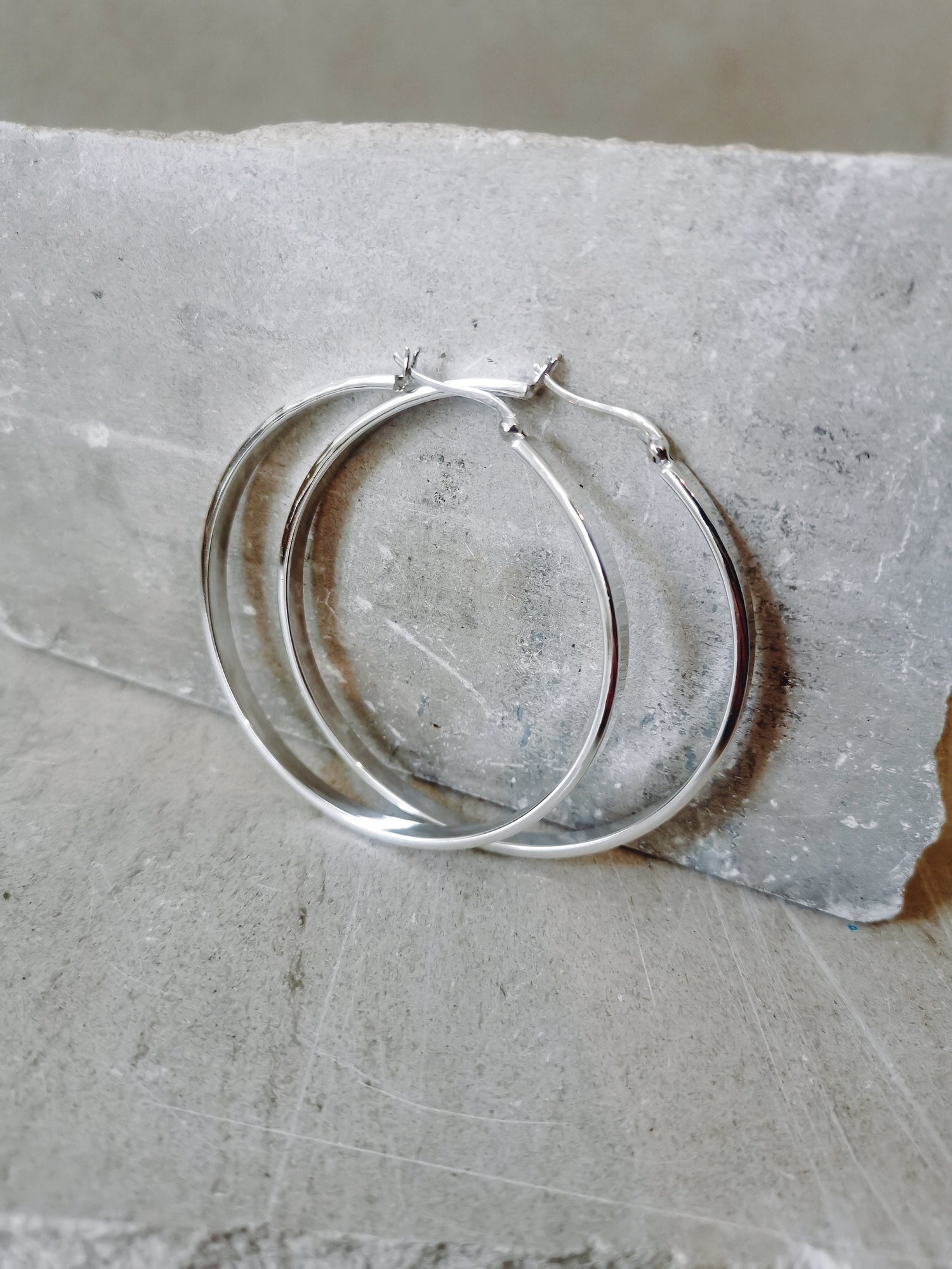 Flat wide 925 silver hoop earrings, chunky sterling silver hoop earrings 20mm, 40mm, 60mm