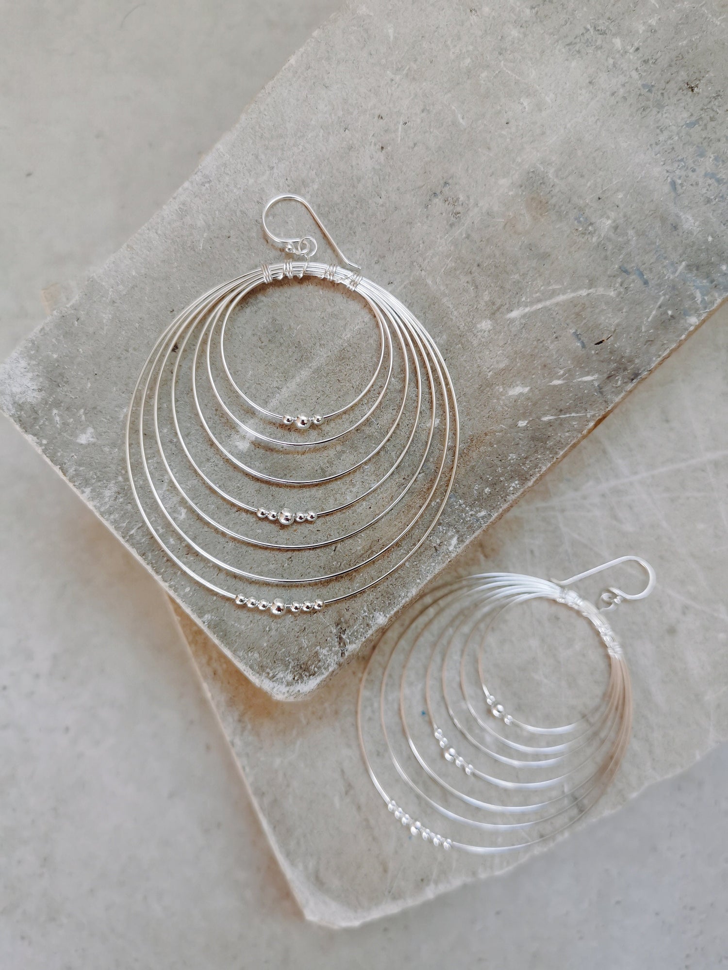 Sterling silver fine drop earrings, 925 silver multi-row earrings