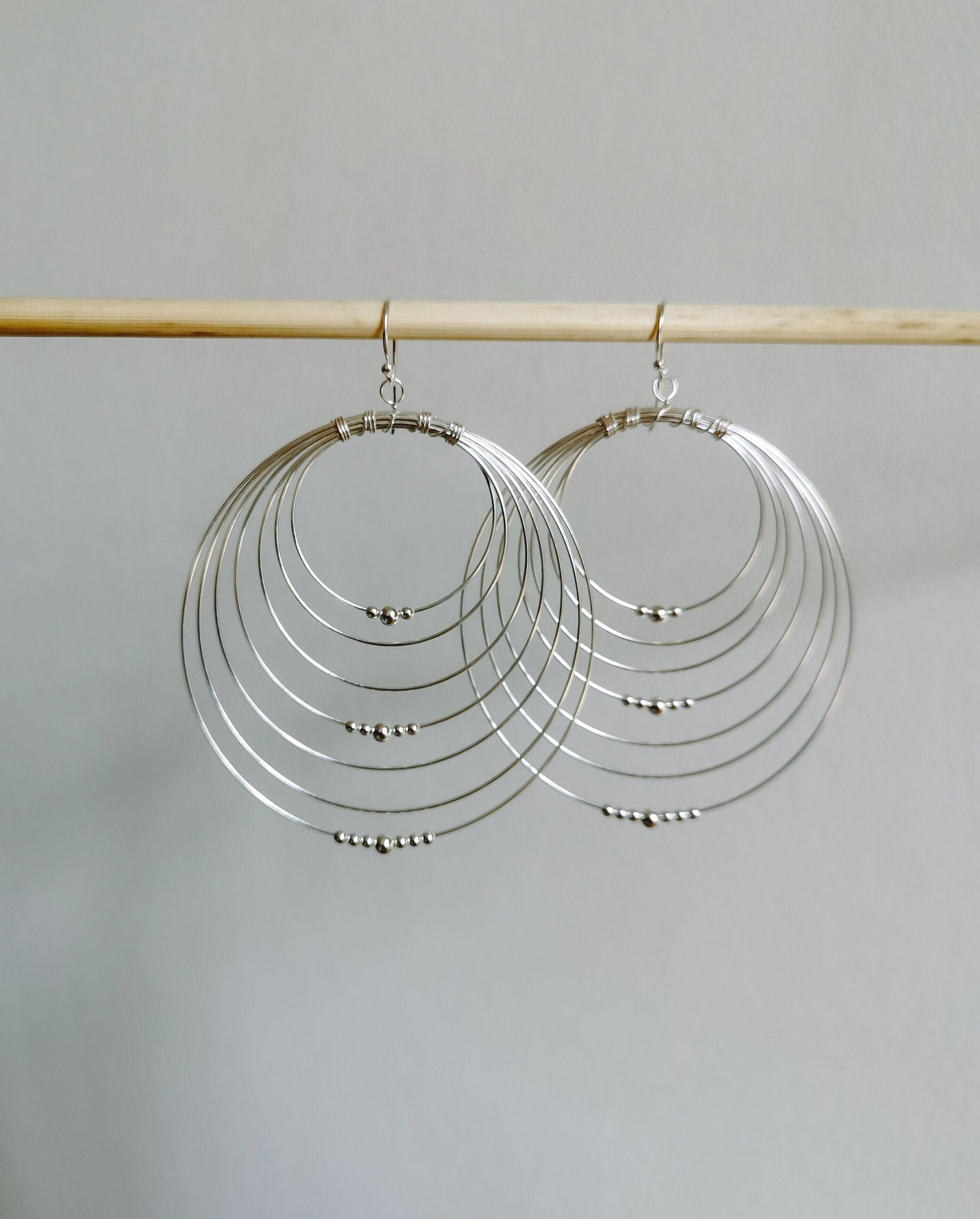 Sterling silver fine drop earrings, 925 silver multi-row earrings