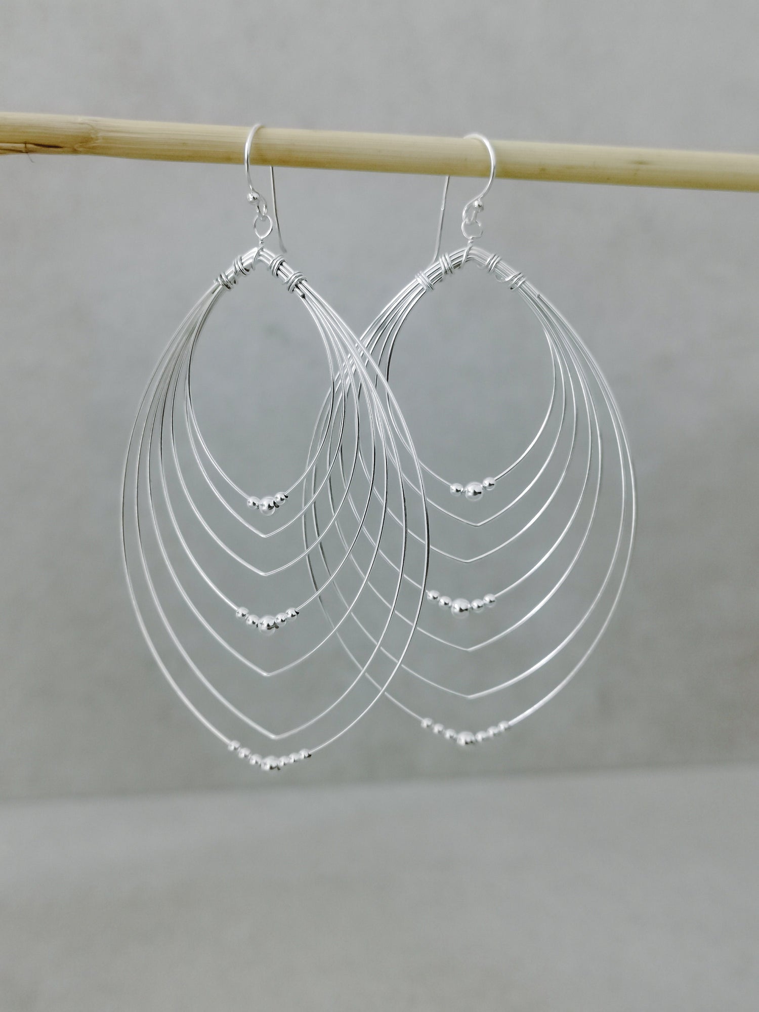 Boho Hängeohrringe aus 925 Silber, mehrreihige Ohrringe, Tropfen Hängeohrringe