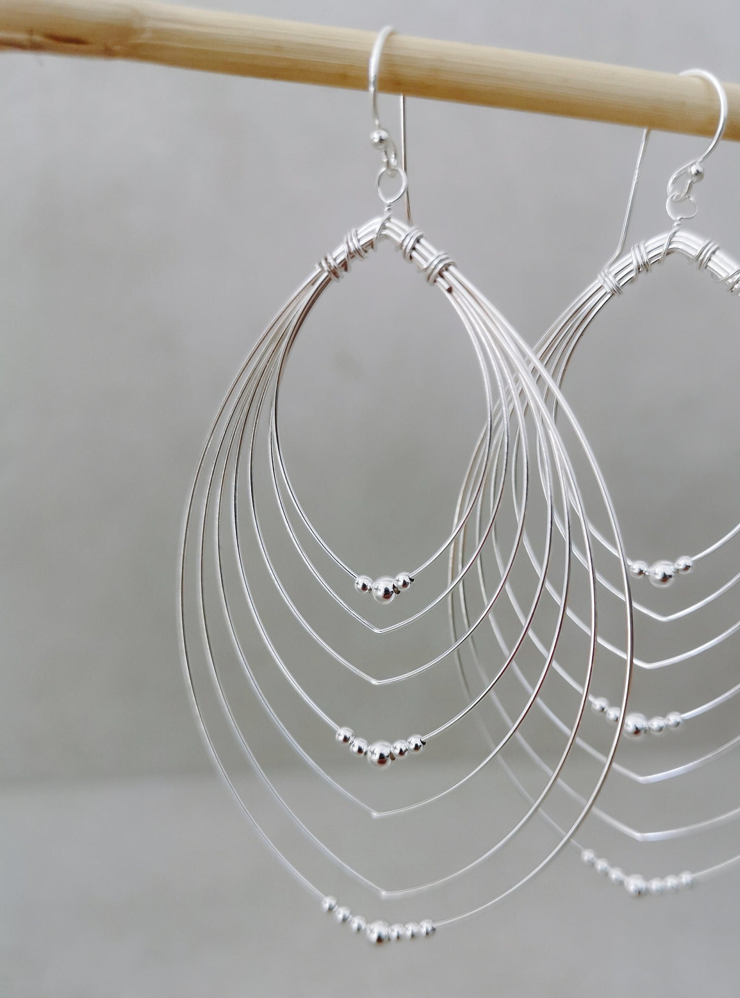 Boho Hängeohrringe aus 925 Silber, mehrreihige Ohrringe, Tropfen Hängeohrringe