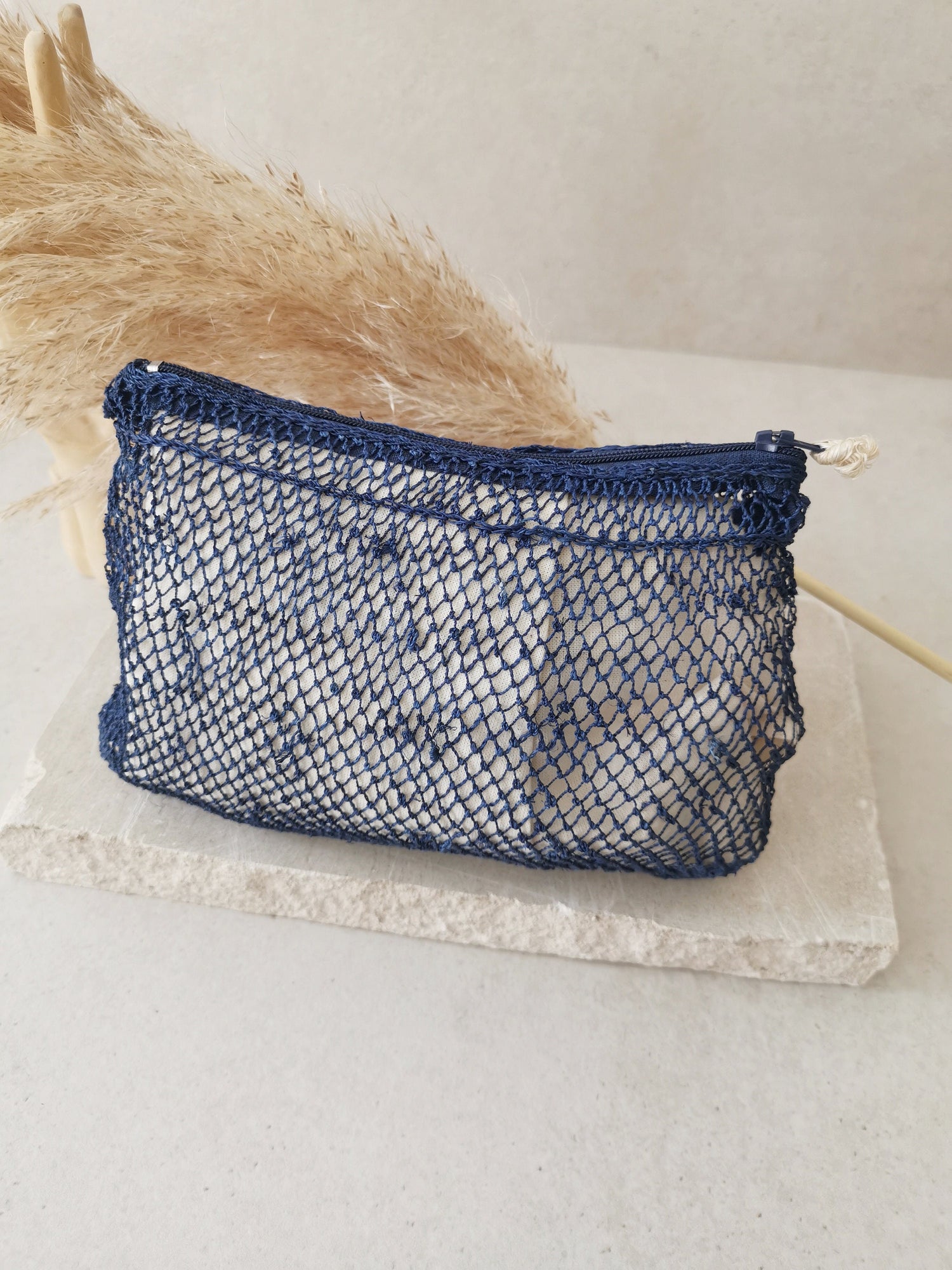 Trousse de maquillage bohème du Laos, trousse de maquillage, sac filet de maquillage hippie fait main