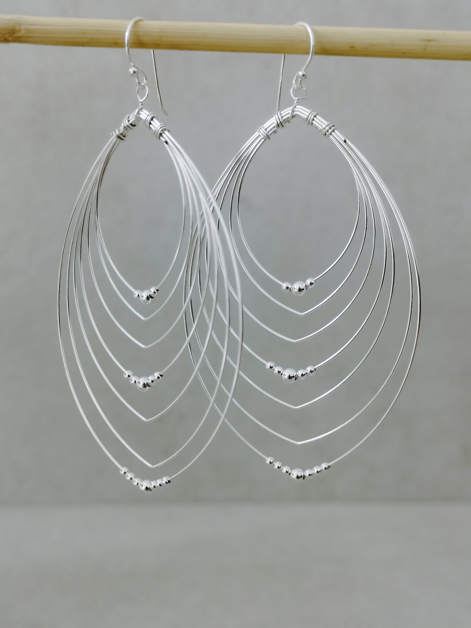 Boho Hängeohrringe aus 925 Silber, mehrreihige Ohrringe, Tropfen Hängeohrringe