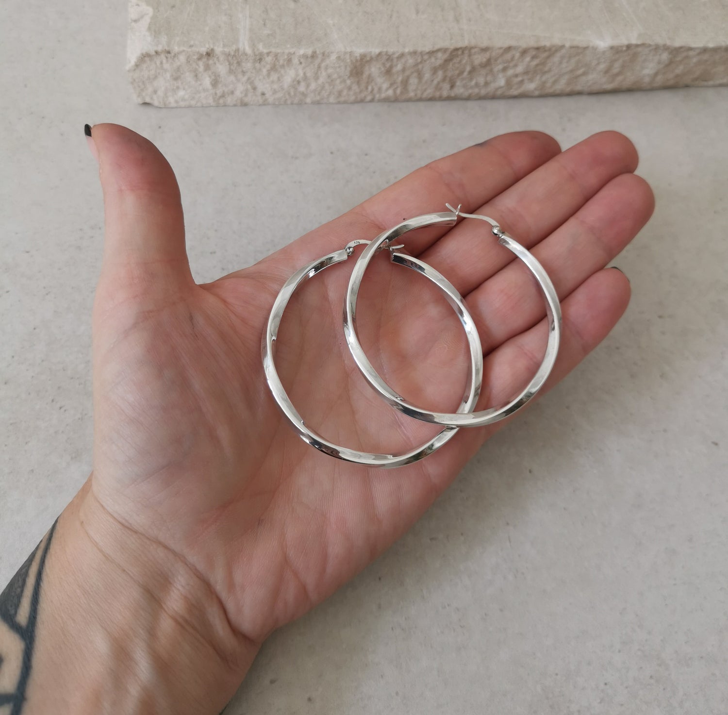 Boucles d'oreilles créoles torsadées en argent 925, créoles épaisses torsadées en argent sterling