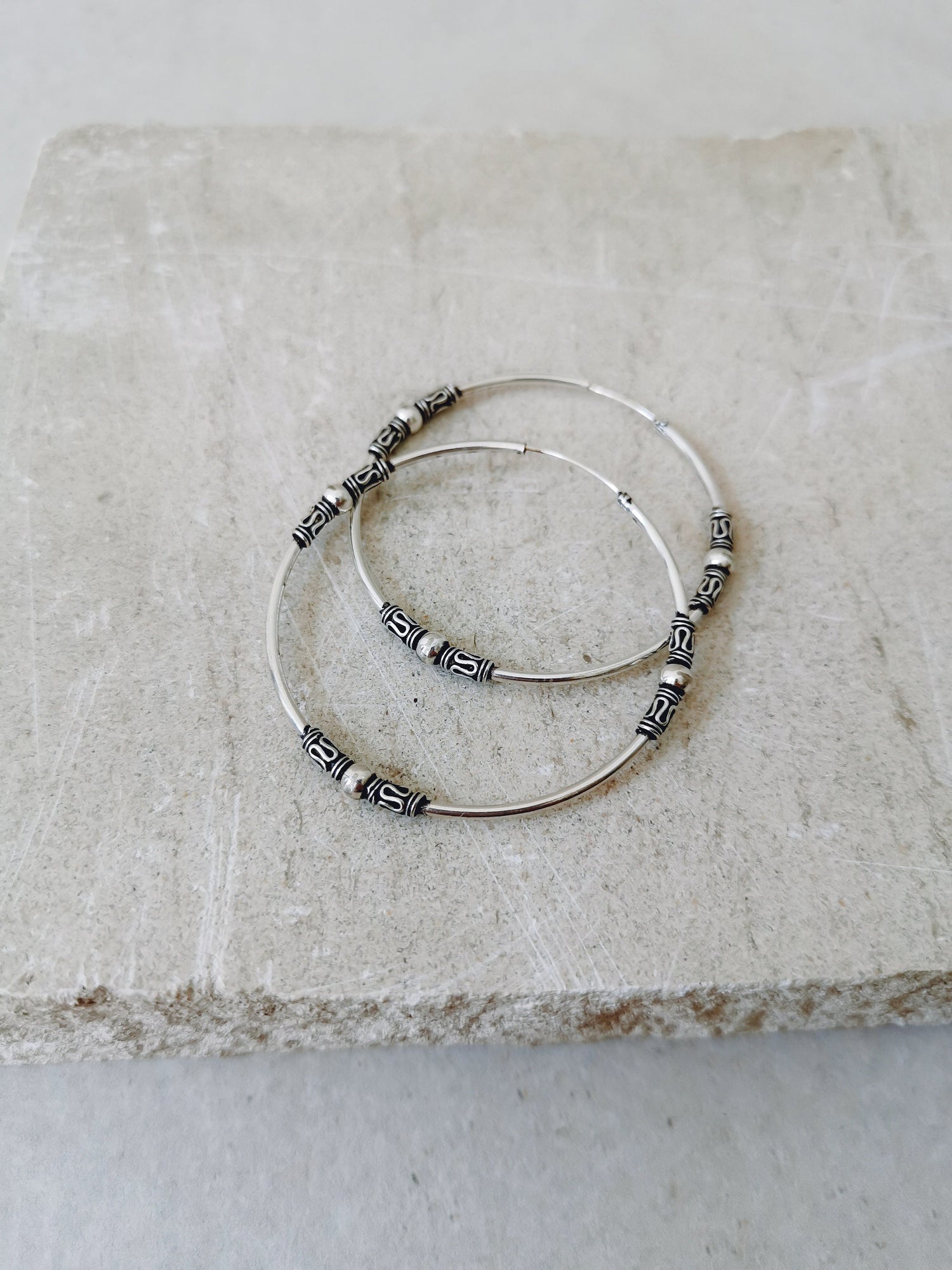 Sterling silver Bali hoop earrings, 925 silver hoop earrings 50 mm, boho hippie Bali hoop earrings 5 ​​cm