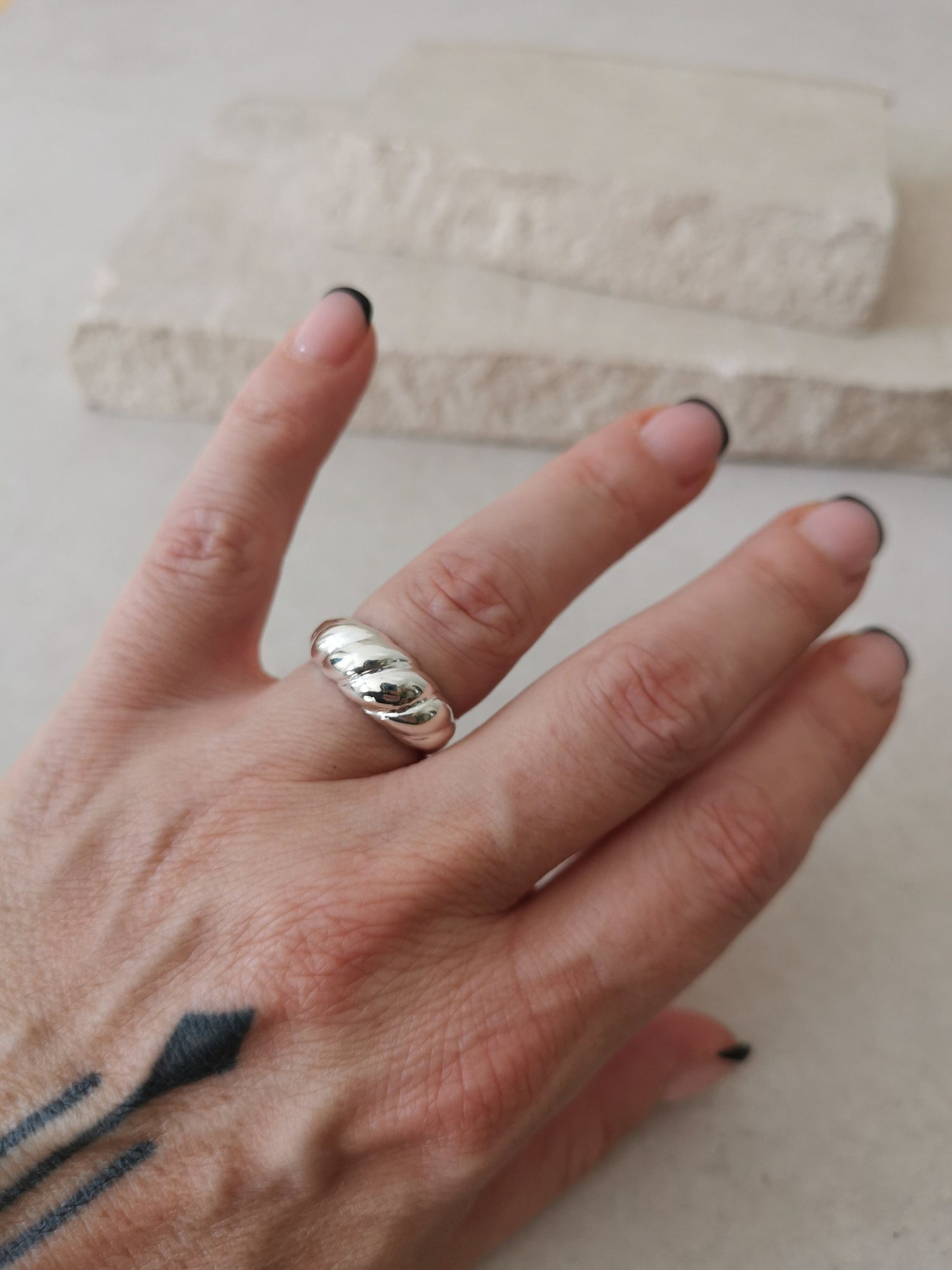 Croissant ring made of 925 silver, sterling silver ring, twisted silver 925 ring