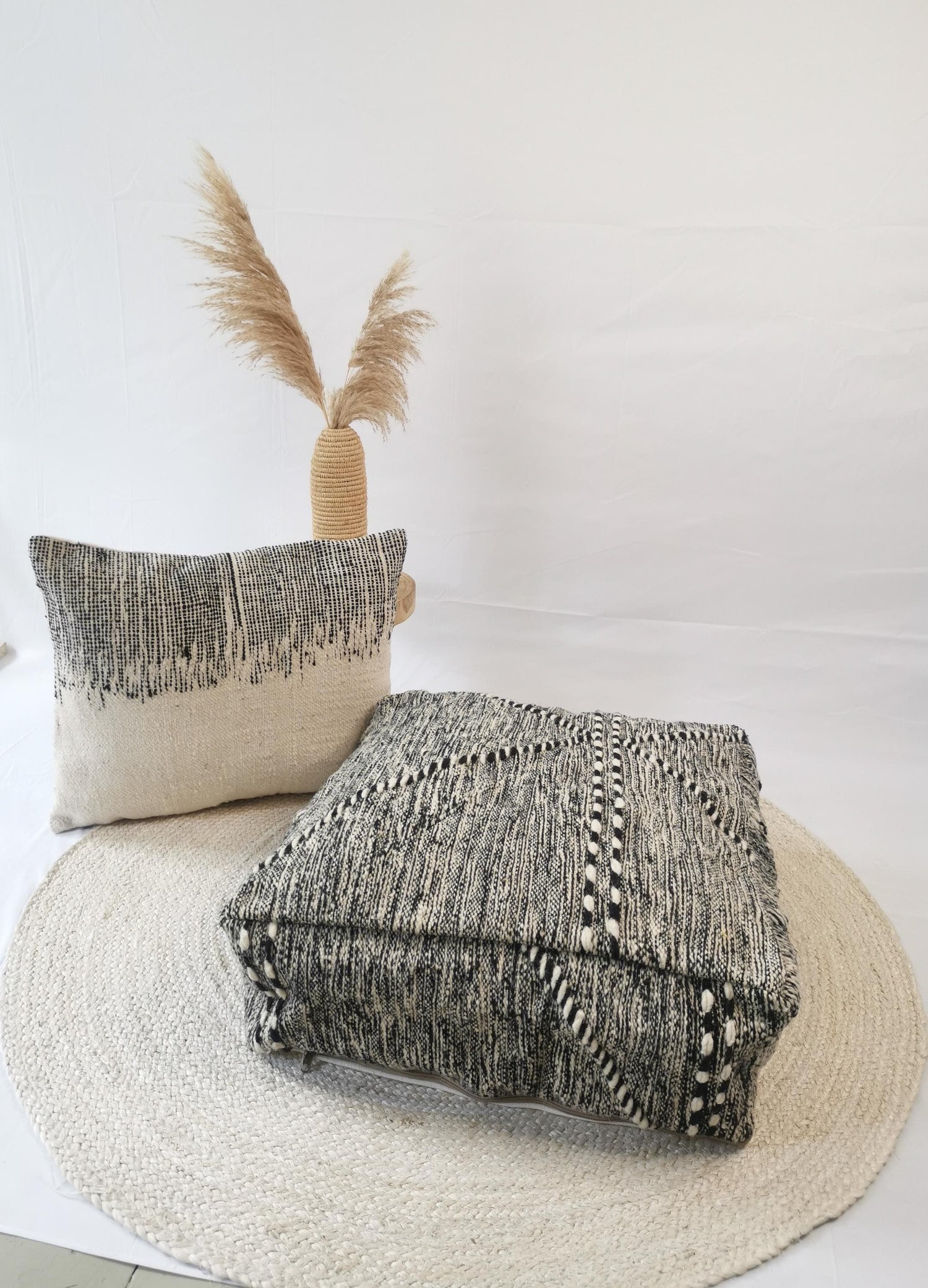 Moroccan Vintage Pouf, Berber Floor Cushion, Wool Seat Cushion, Vintage Floor Pillow, Home Decor Eclectic