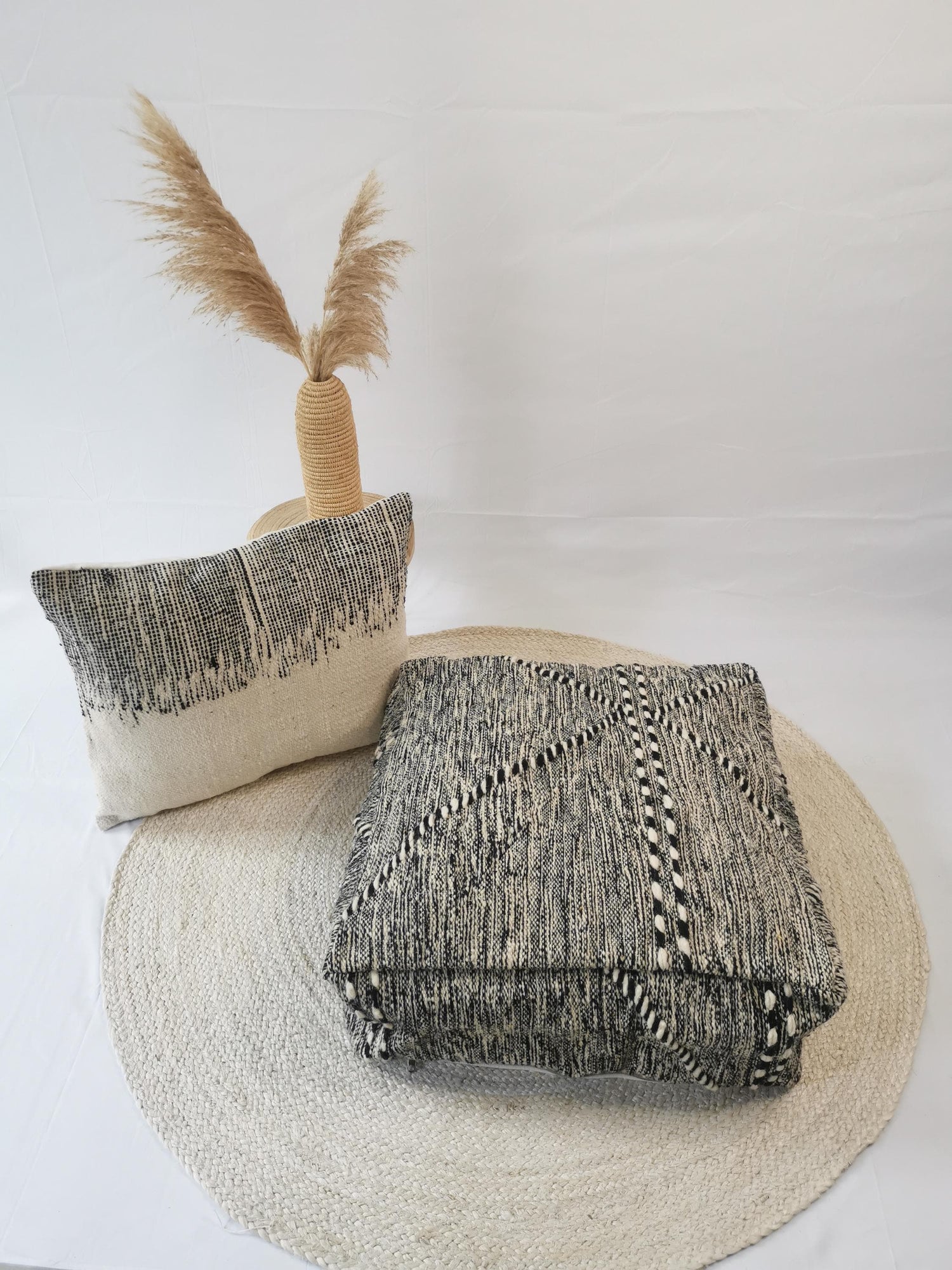Moroccan Vintage Pouf, Berber Floor Cushion, Wool Seat Cushion, Vintage Floor Pillow, Home Decor Eclectic