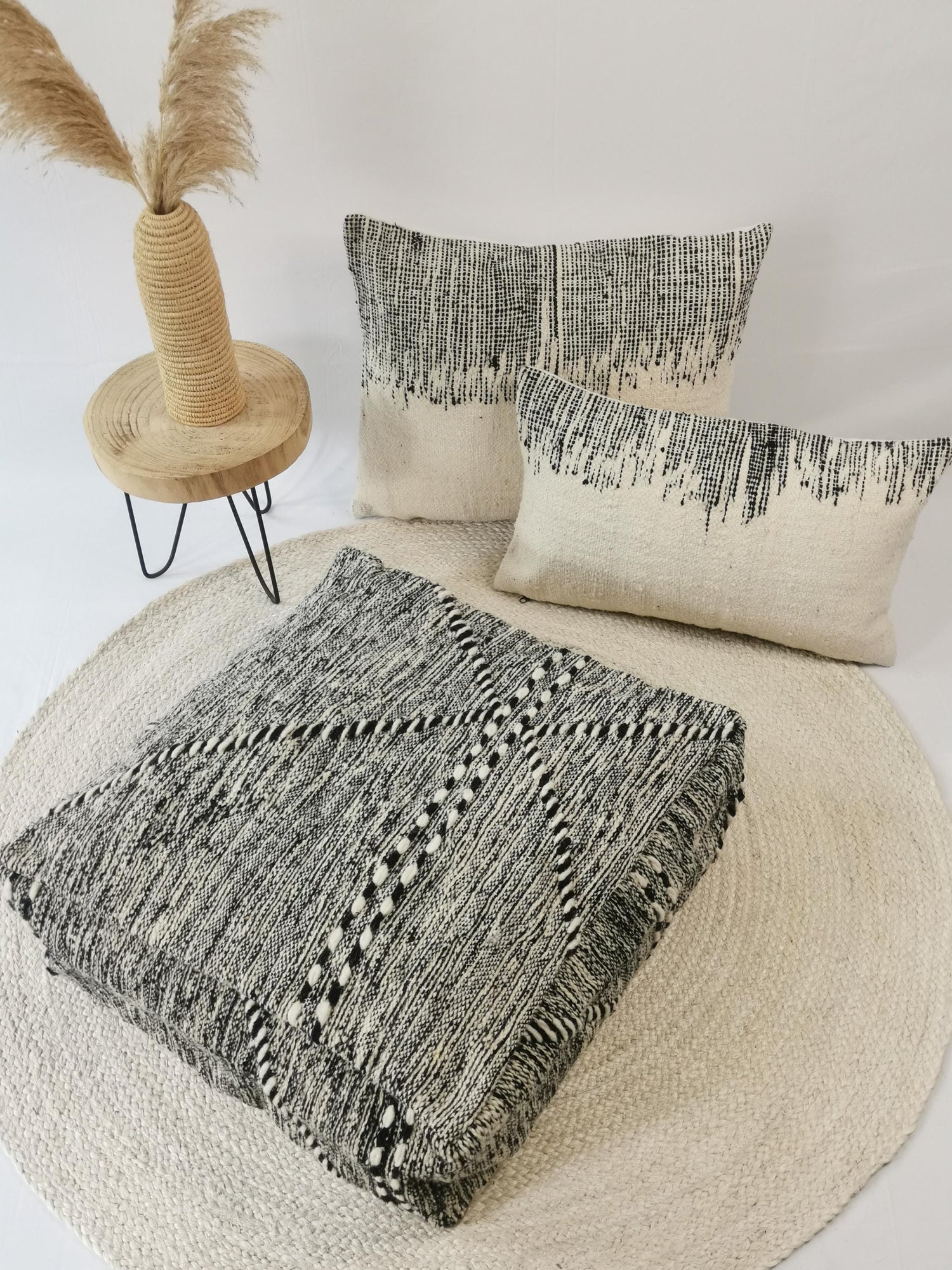 Moroccan Vintage Pouf, Berber Floor Cushion, Wool Seat Cushion, Vintage Floor Pillow, Home Decor Eclectic