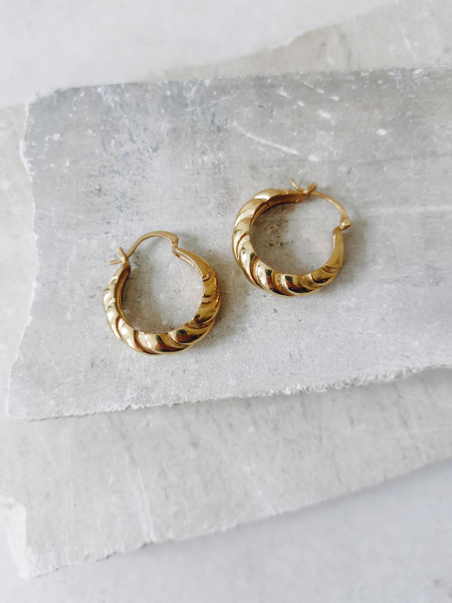 Croissant hoop earrings brass gold, hoop earrings twisted braided twisted, golden round earrings