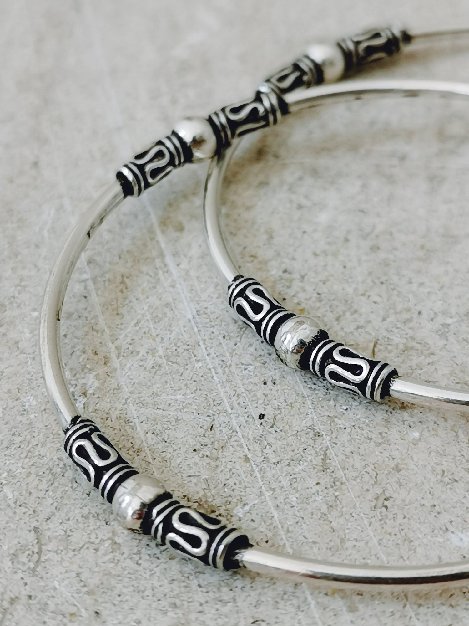 Sterling silver Bali hoop earrings, 925 silver hoop earrings 50 mm, boho hippie Bali hoop earrings 5 ​​cm